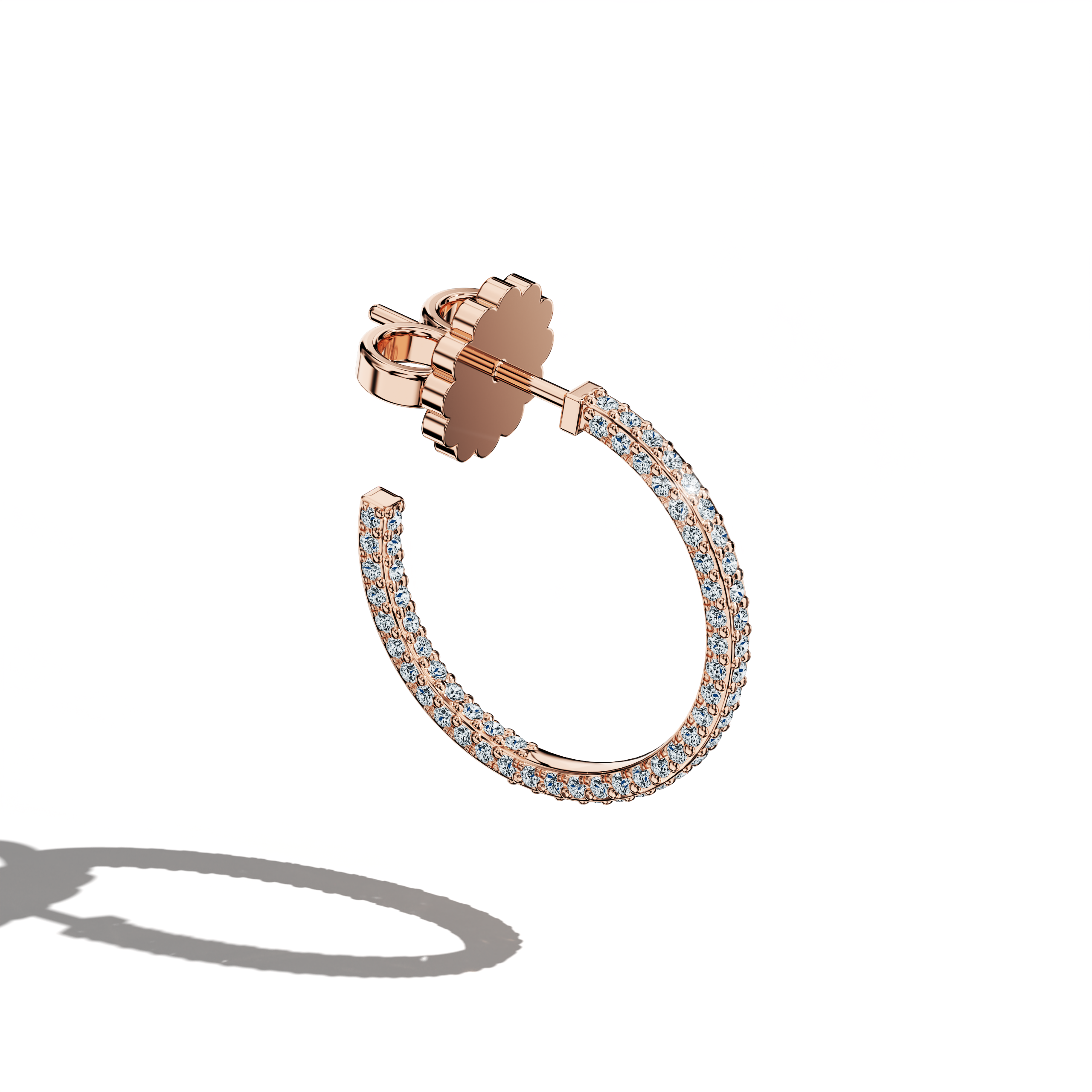 Front top side view of 3‑row 16 мм розовое золото diamond hoop earrings – luxurious diamond ear accessories and elegant Украшения/fine Ювелирные изделия pieces featuring three rows of shimmering diamonds in a 16 мм розовое золото hoop, ideal for a chic statement.