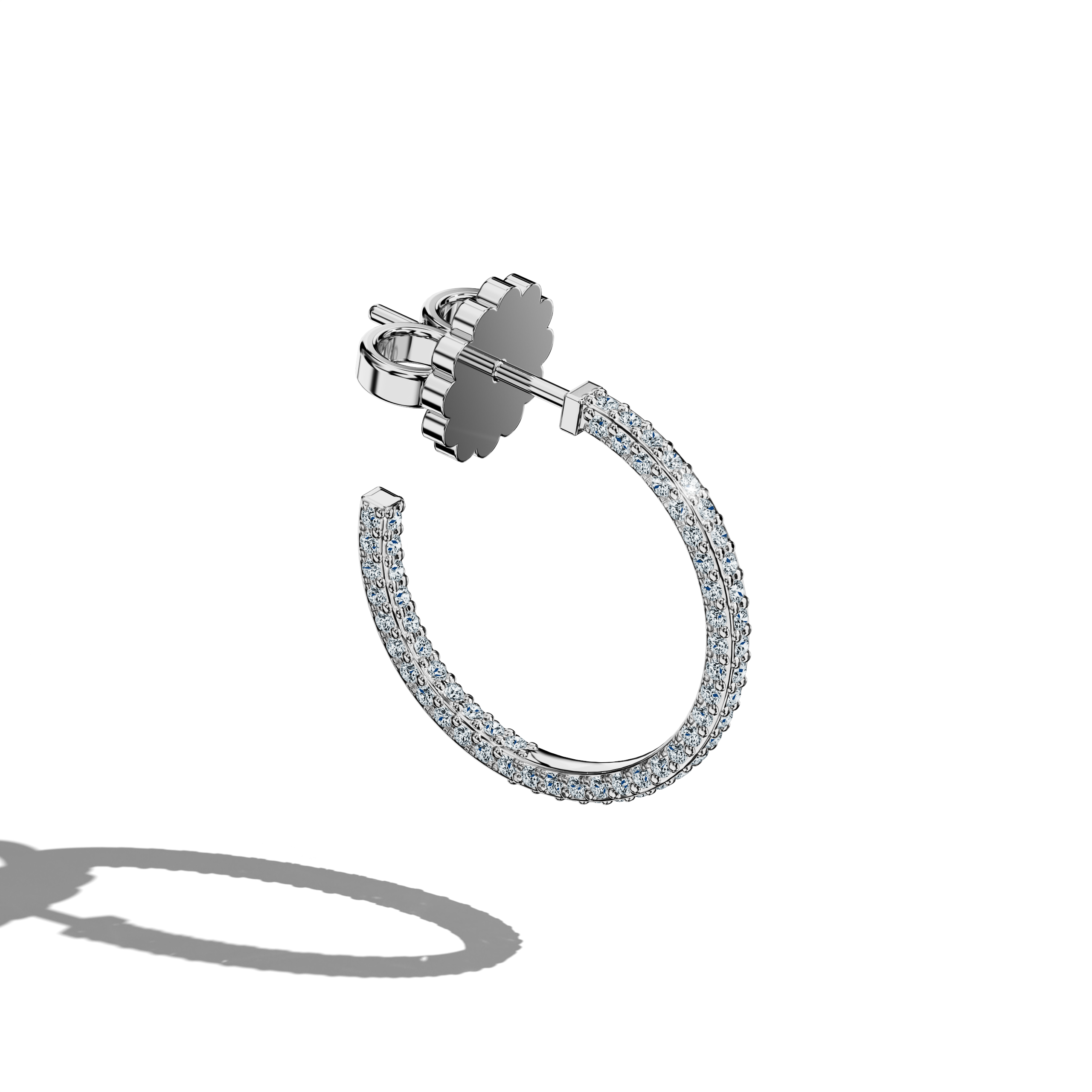 Front top side view of 3‑row 16 мм белое золото diamond hoop earrings – sleek diamond hoops and sophisticated Украшения/fine Ювелирные изделия ear adornments with three rows of radiant diamonds set in a 16 мм белое золото design for a modern, minimalist appeal.