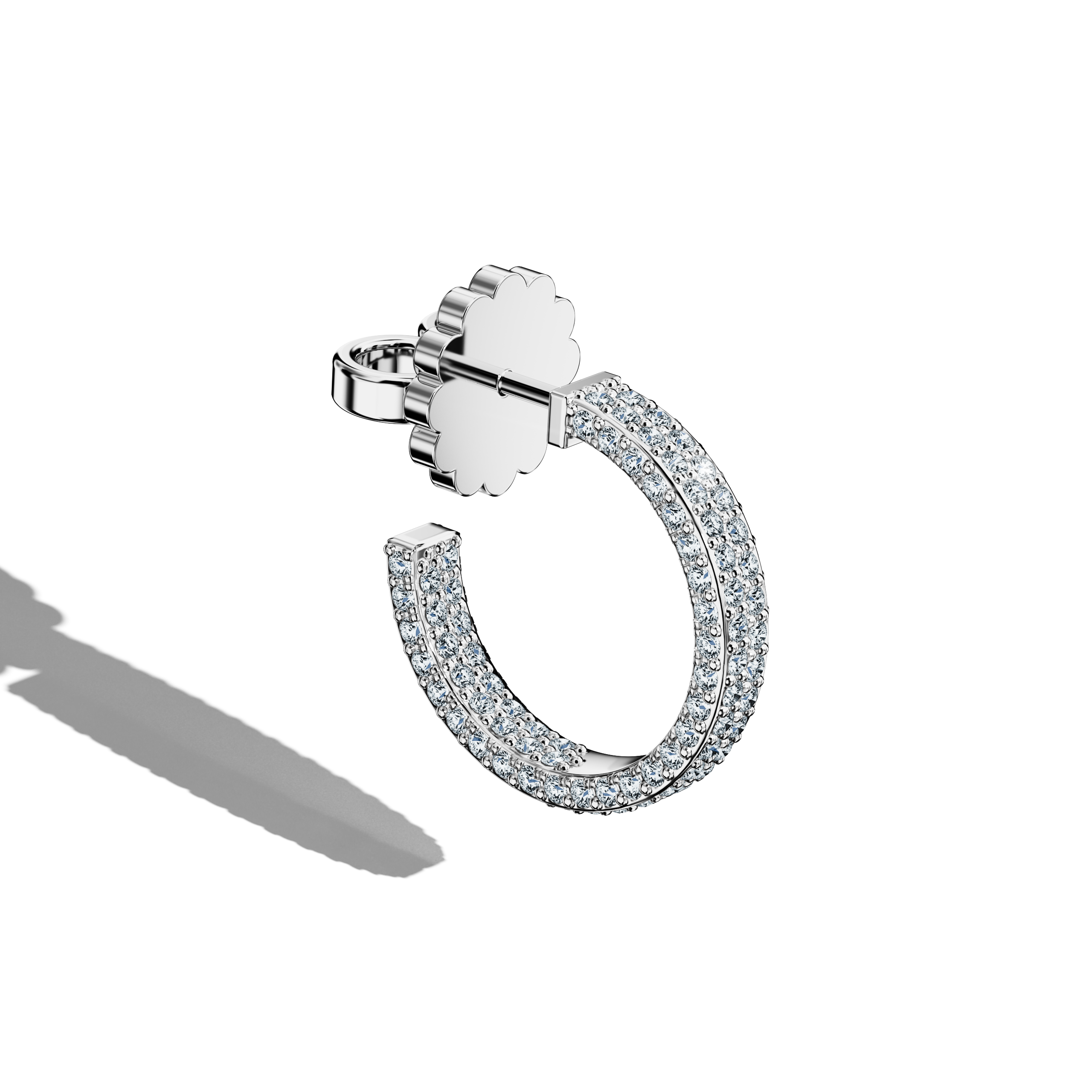 Front top side view of 4‑row 12 мм белое золото diamond hoop earrings – refined diamond earrings and exquisite Украшения/fine Ювелирные изделия accessories with four rows of brilliant diamonds in a sleek 12 мм белое золото hoop, ideal for understated elegance.