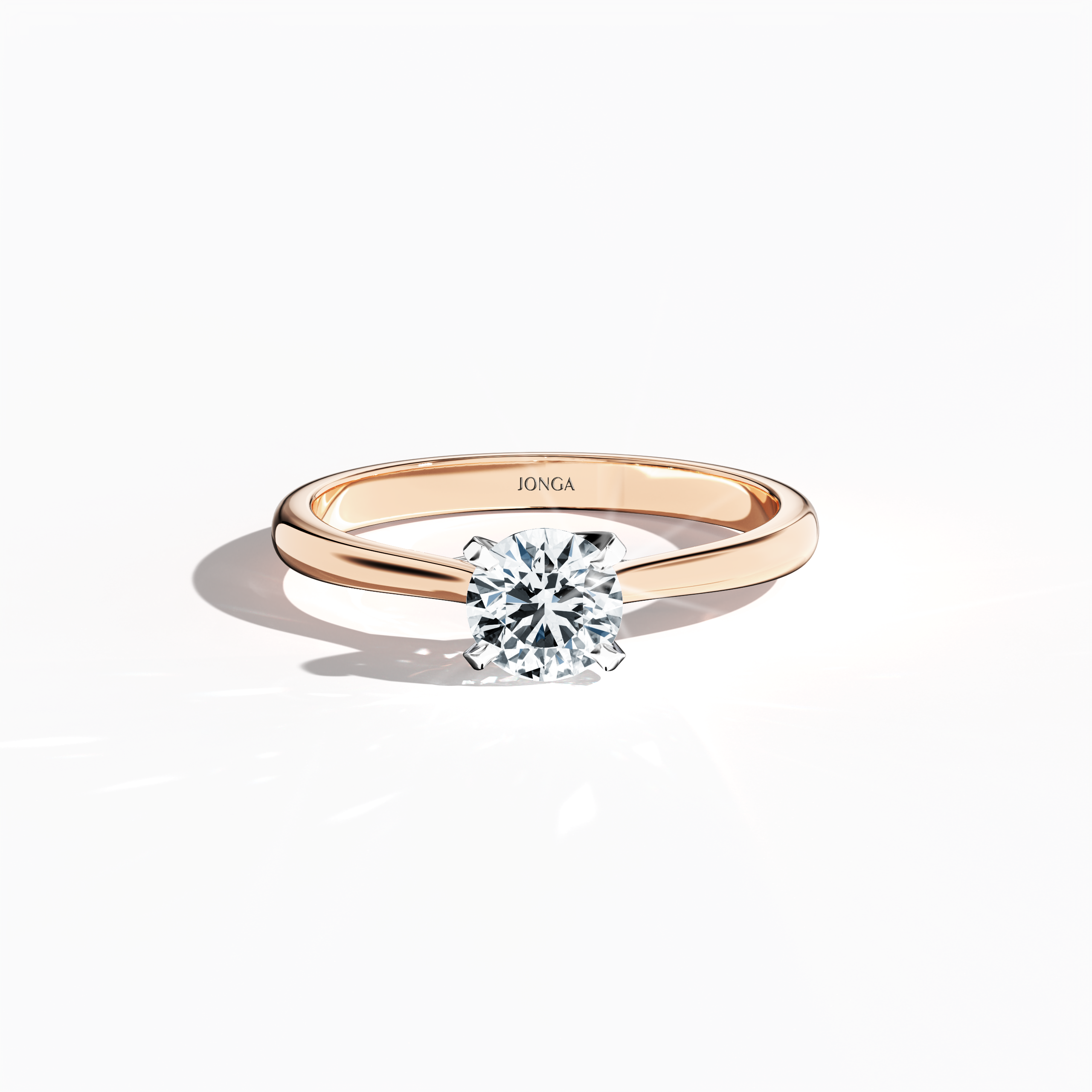 Elegant 0.70  карат diamond solitaire ring featuring a unique twisted bottom setting with four‑tap prongs in белое золото, set with a soft розовое золото band (blush/pink gold). Captured from a sleeping front top view, this fine Украшения/fine Ювелирные изделия ring highlights its delicate lines and gentle, luminous finish.