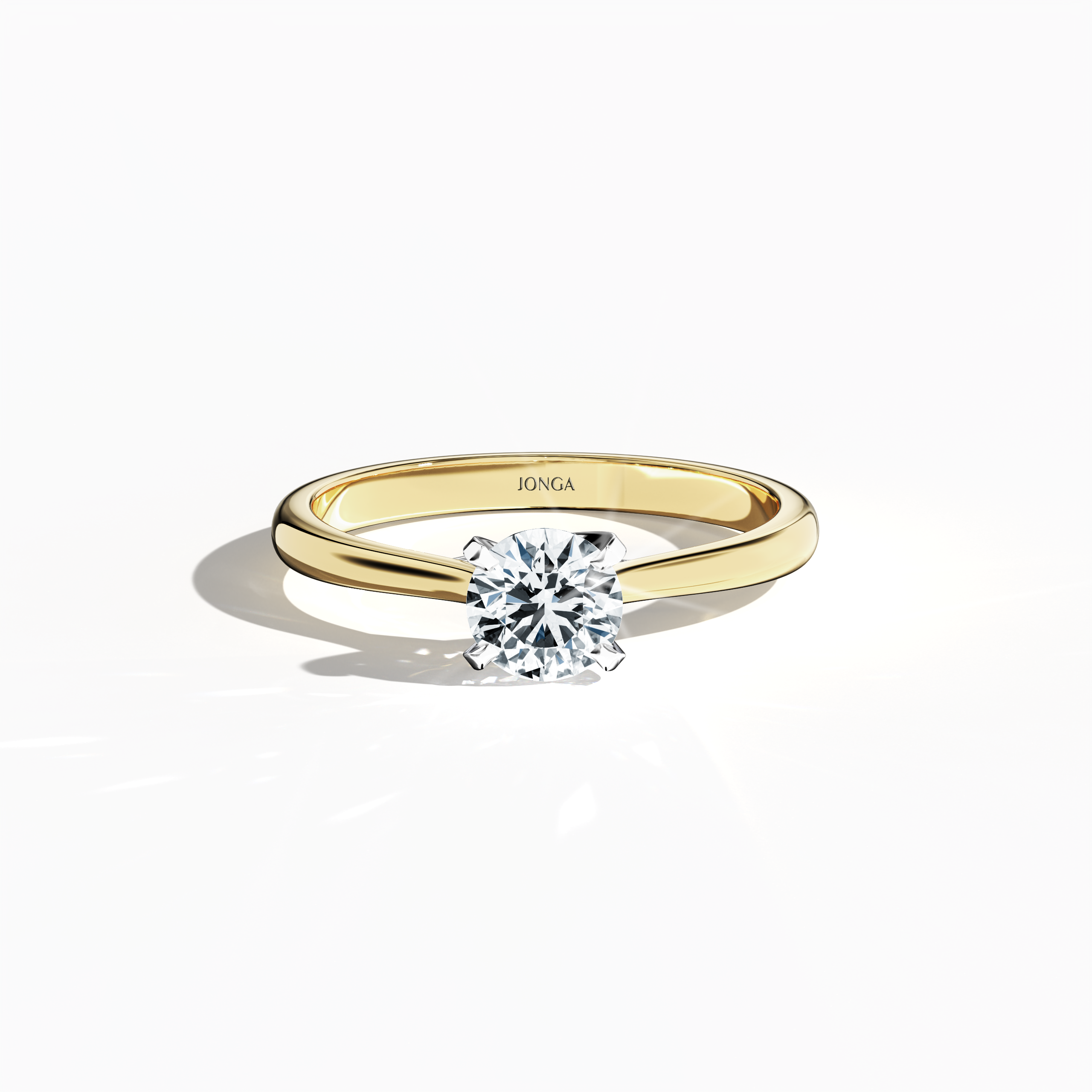 Elegant 0.70  карат diamond solitaire ring featuring a unique twisted bottom setting with four‑tap prongs in белое золото and a rich жёлтое золото band (classic/warm жёлтое золото). Captured from a sleeping front top view, this fine Украшения/fine Ювелирные изделия ring highlights its dazzling center diamond and warm, luminous finish.