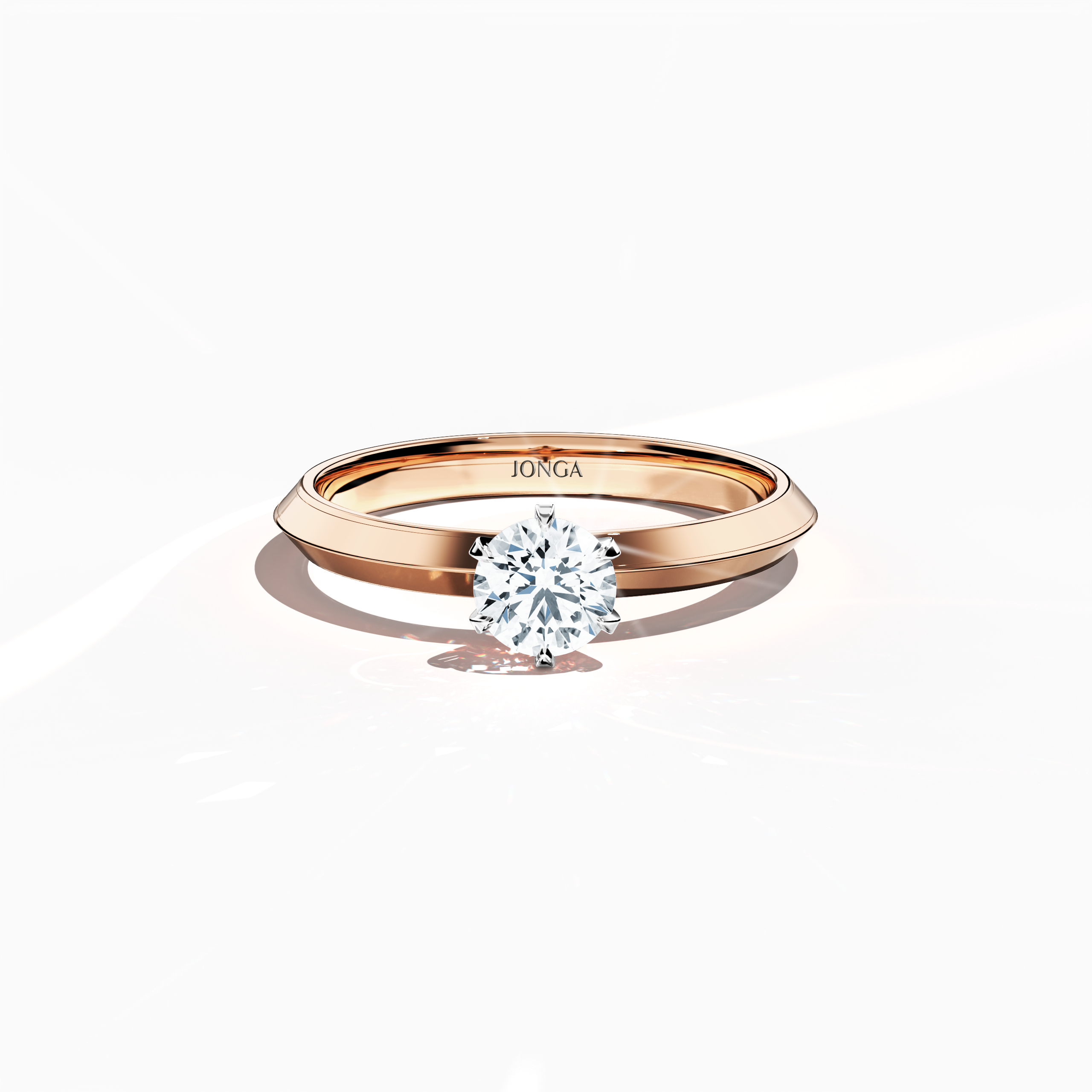 Elegant solitaire ring featuring a 0.50ct diamond in a six-baby claw prong setting with a two-tier band marked by a defined central line, crafted in a soft розовое золото band (blush/pink gold). Captured from a front top view, it highlights the ring’s refined design and gentle, luminous finish as fine Украшения/fine Ювелирные изделия.