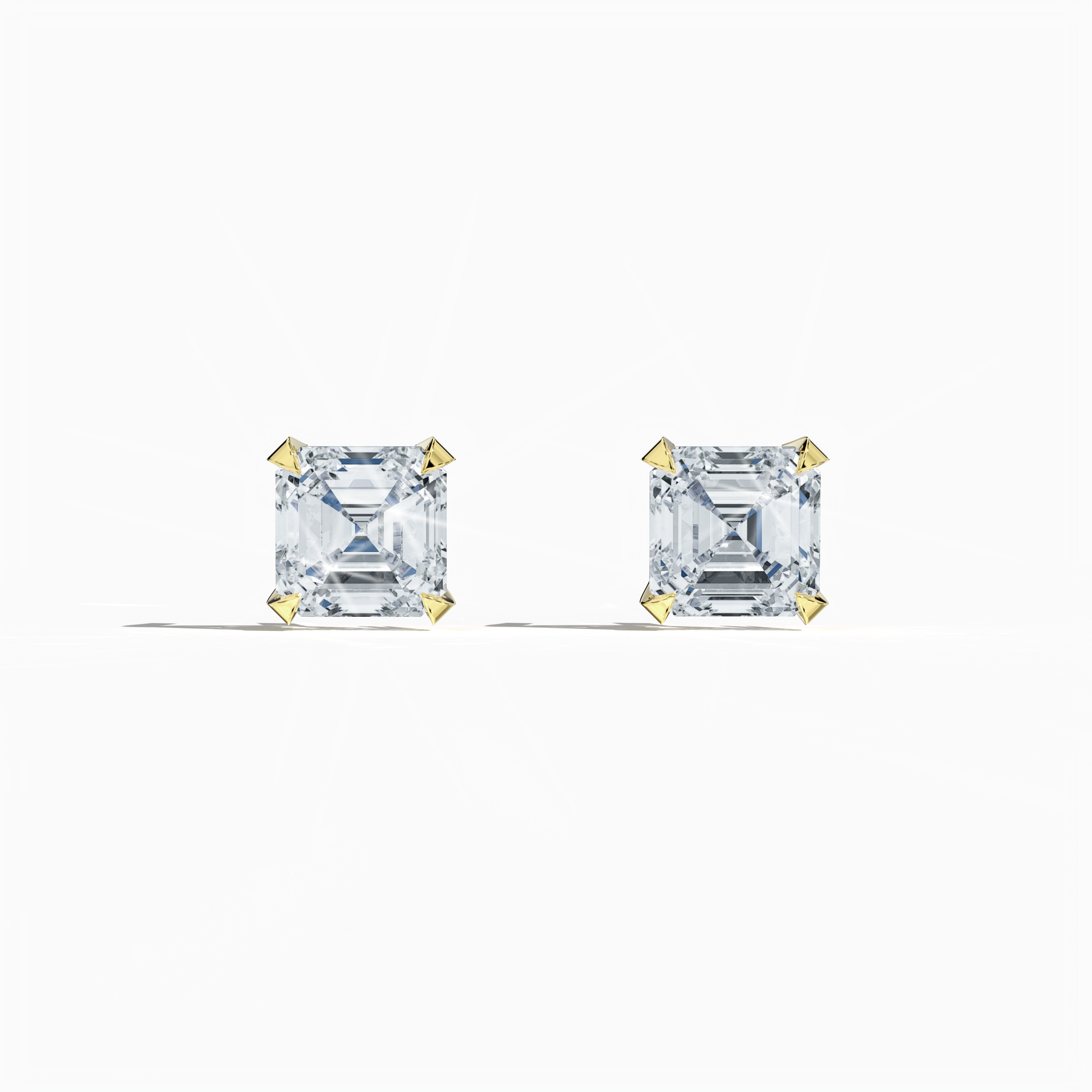 Front view of 1-carat natural diamond earring in 18k жёлтое золото with nail prong setting; features an Asscher cut diamond (also referred to as square emerald cut or step cut diamond in certain markets) – luxury fine Украшения/fine Ювелирные изделия ear accessory.