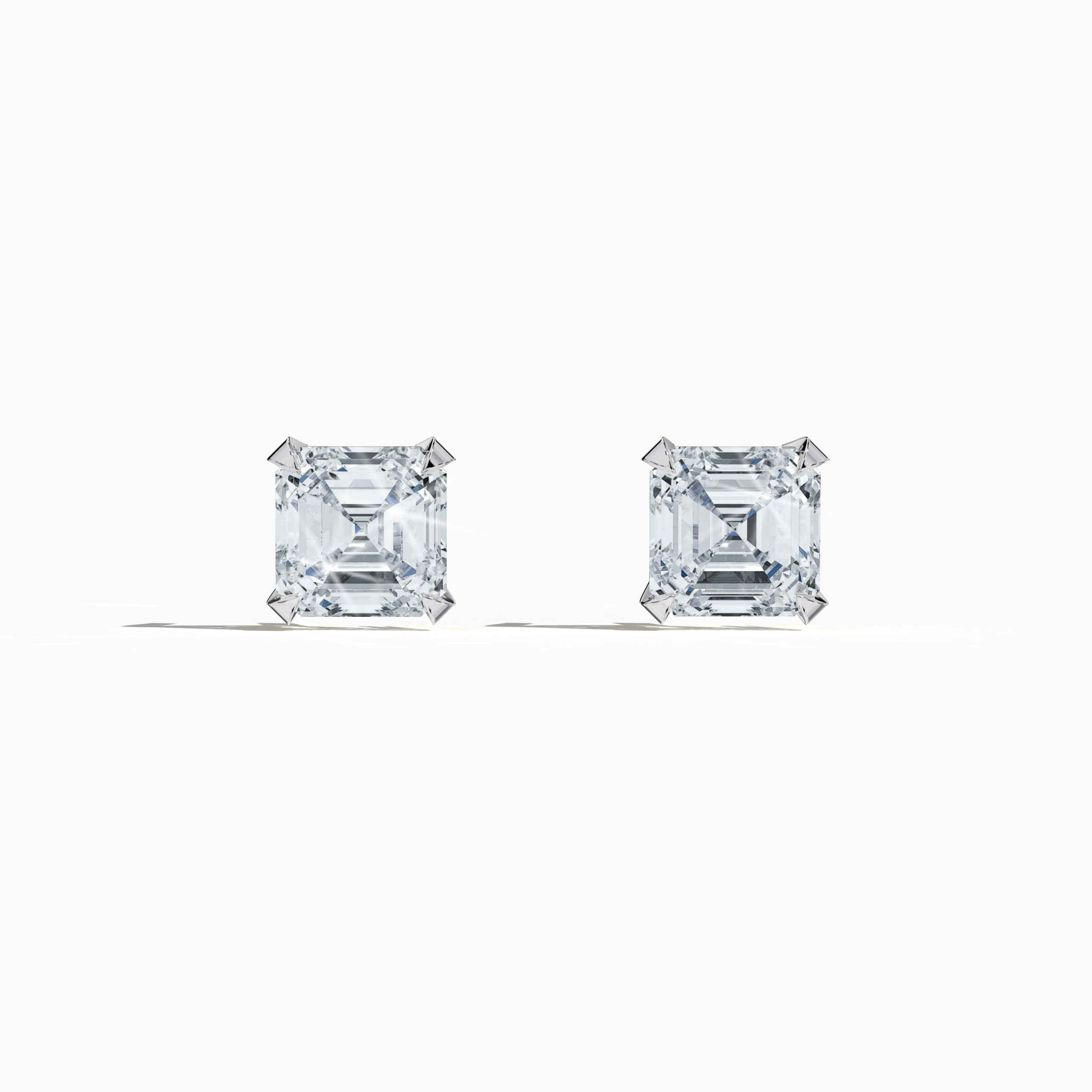 Front view of 1-carat natural diamond earring in 18k белое золото with nail prong setting; features an Asscher cut diamond (also referred to as square emerald cut or step cut diamond in certain markets) – luxury fine Украшения/fine Ювелирные изделия ear accessory.