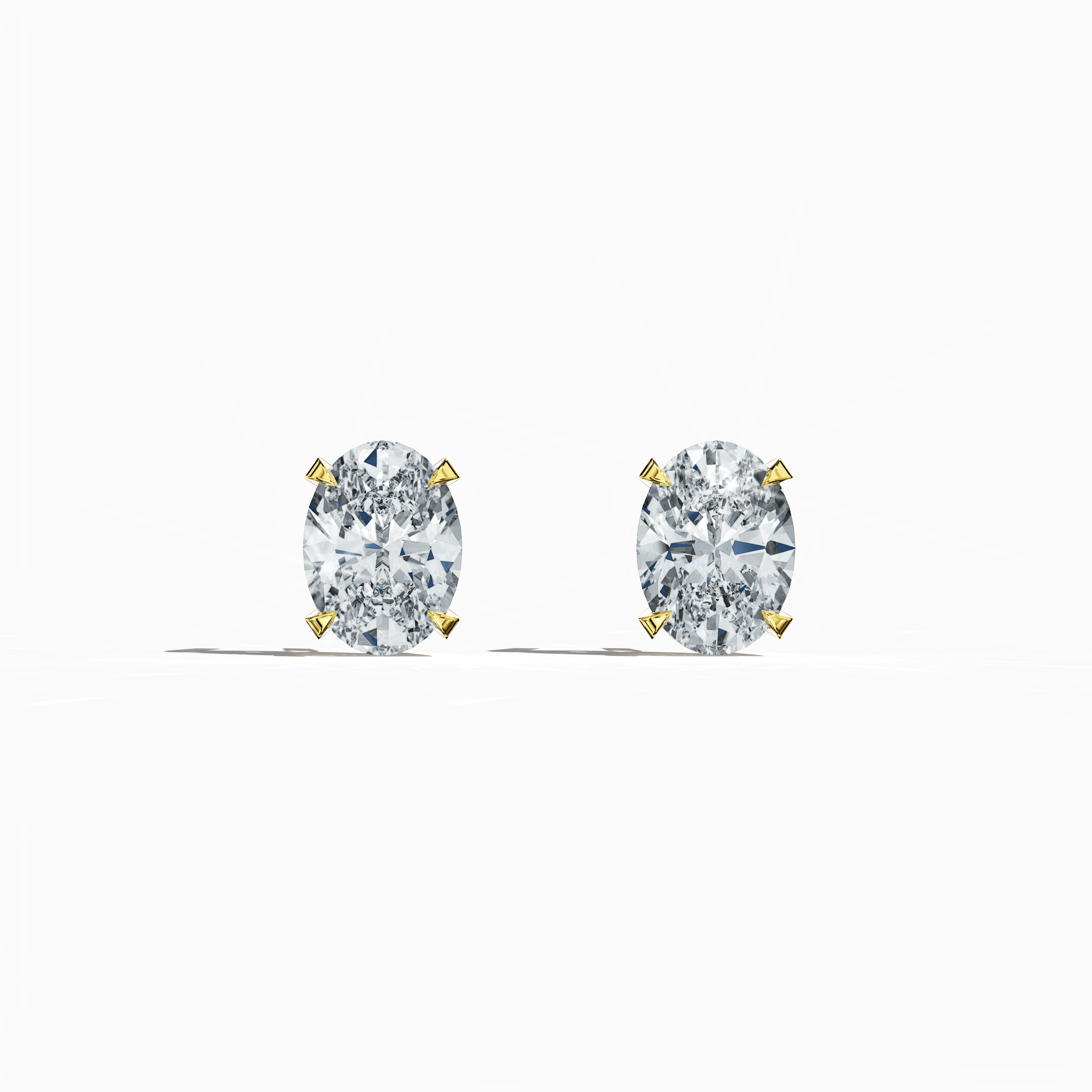 Front view of 1-carat natural diamond earring in 18k жёлтое золото with nail prong setting; features an oval cut diamond (also known as oval brilliant or elongated oval in some regions) – luxury fine Украшения/fine Ювелирные изделия ear accessory.