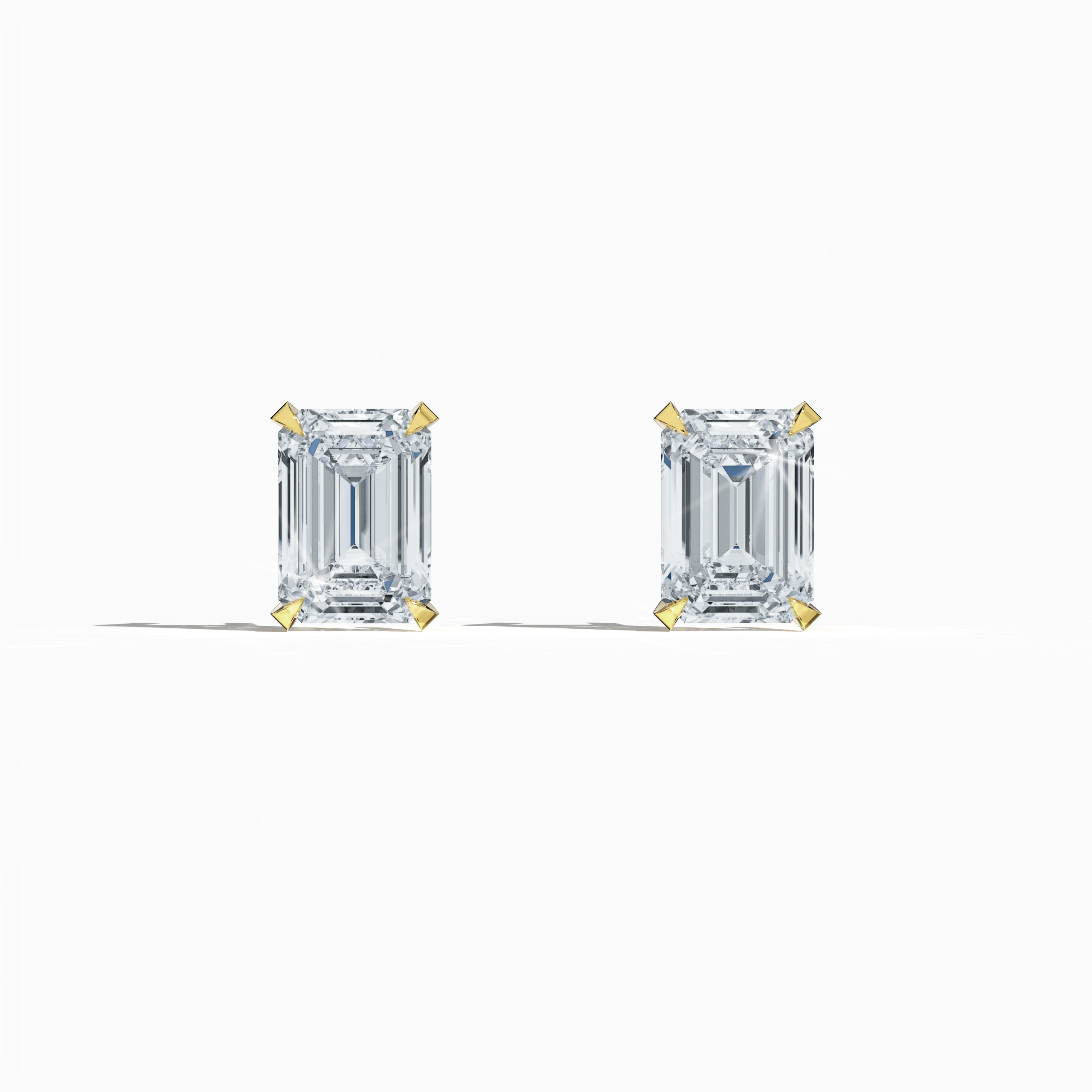 Front view of 1-carat natural emerald earring in 18k жёлтое золото with prong setting; emerald stud, 1ct natural emerald, luxury fine Украшения/fine Ювелирные изделия ear accessory.