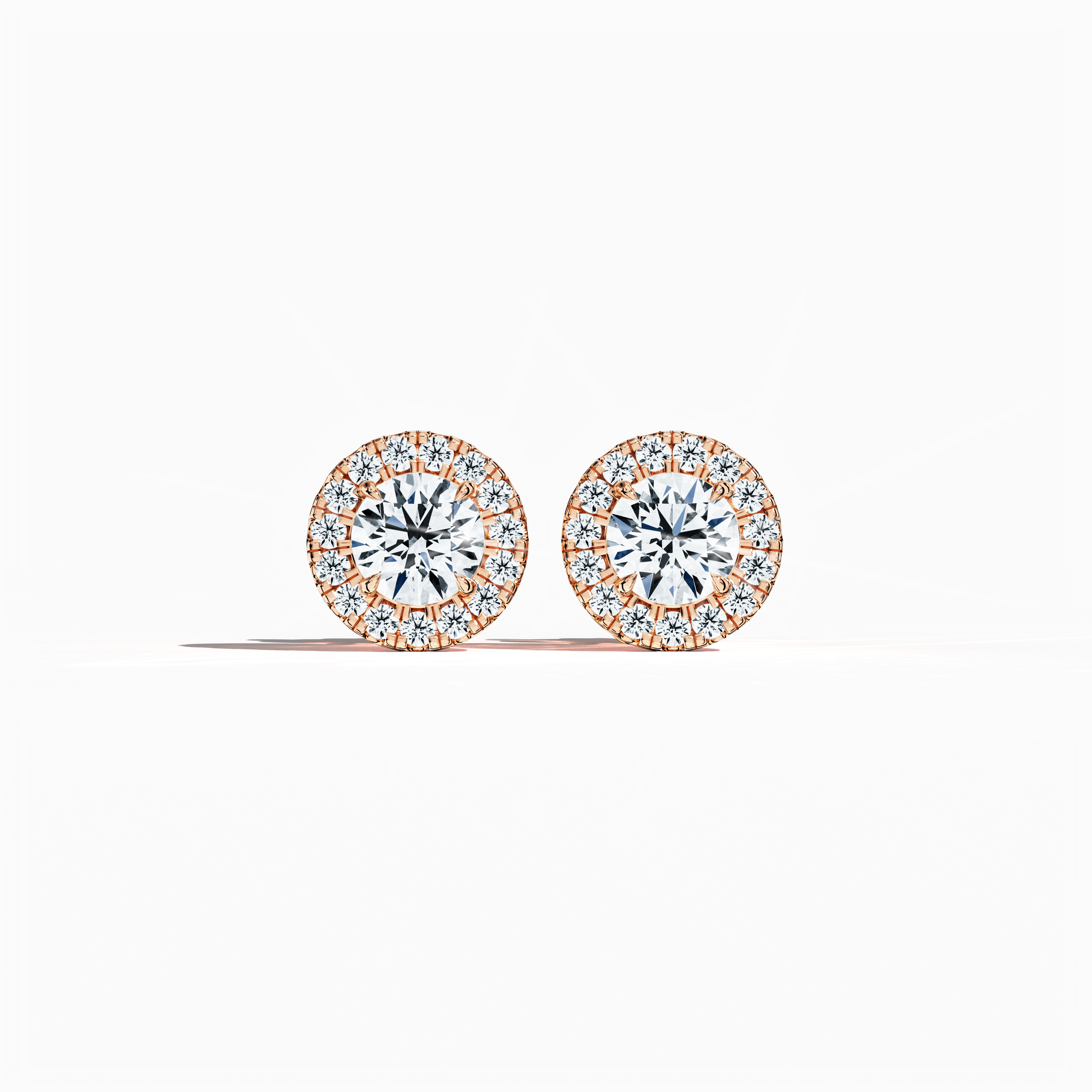 Front view of 1.30 carat natural diamond eternity halo earrings in nail prong/ claw settings with flower butterfly screw lock in 18k розовое золото.