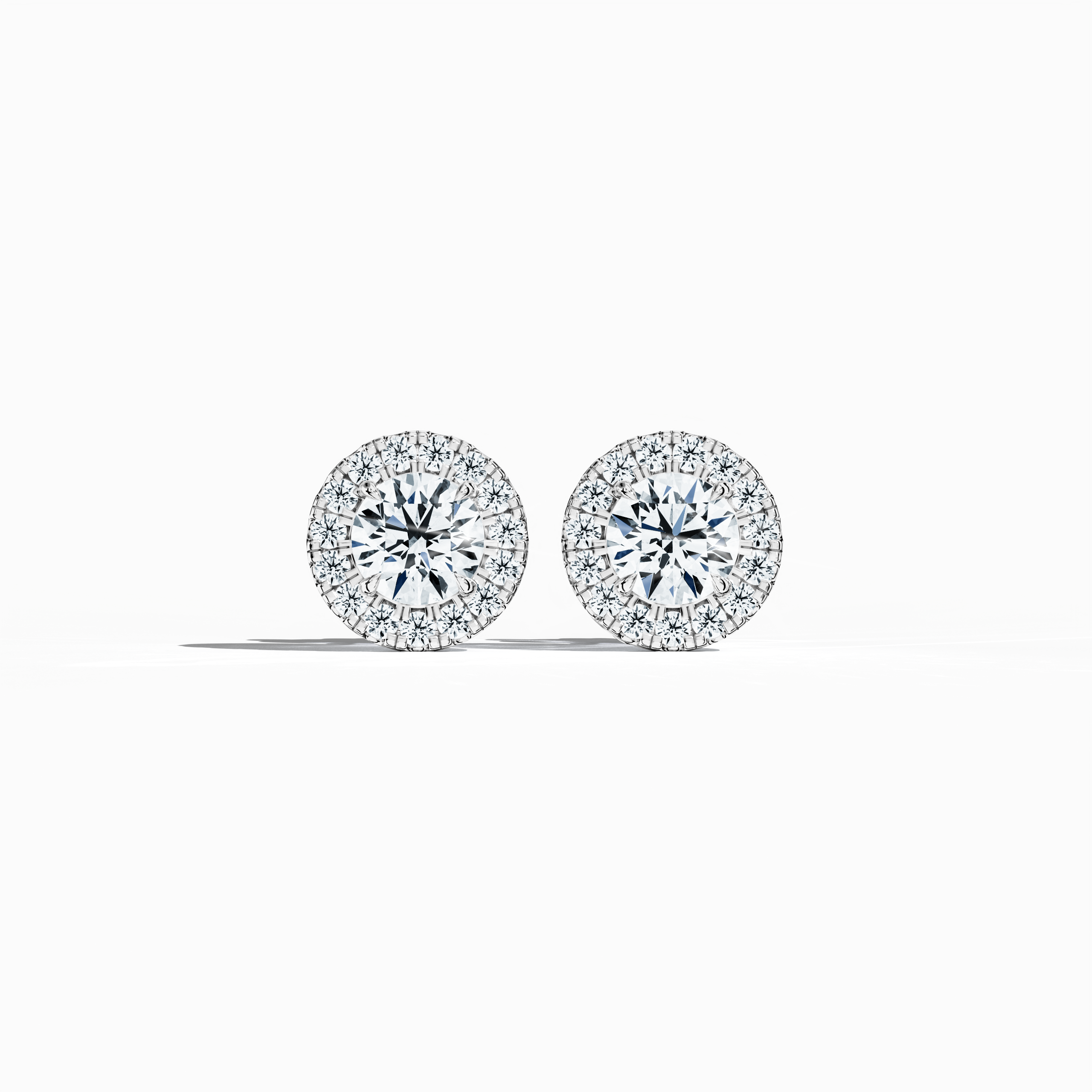 Front view of 1.30 carat natural diamond eternity halo earrings in nail prong/ claw settings with flower butterfly screw lock in 18k белое золото.