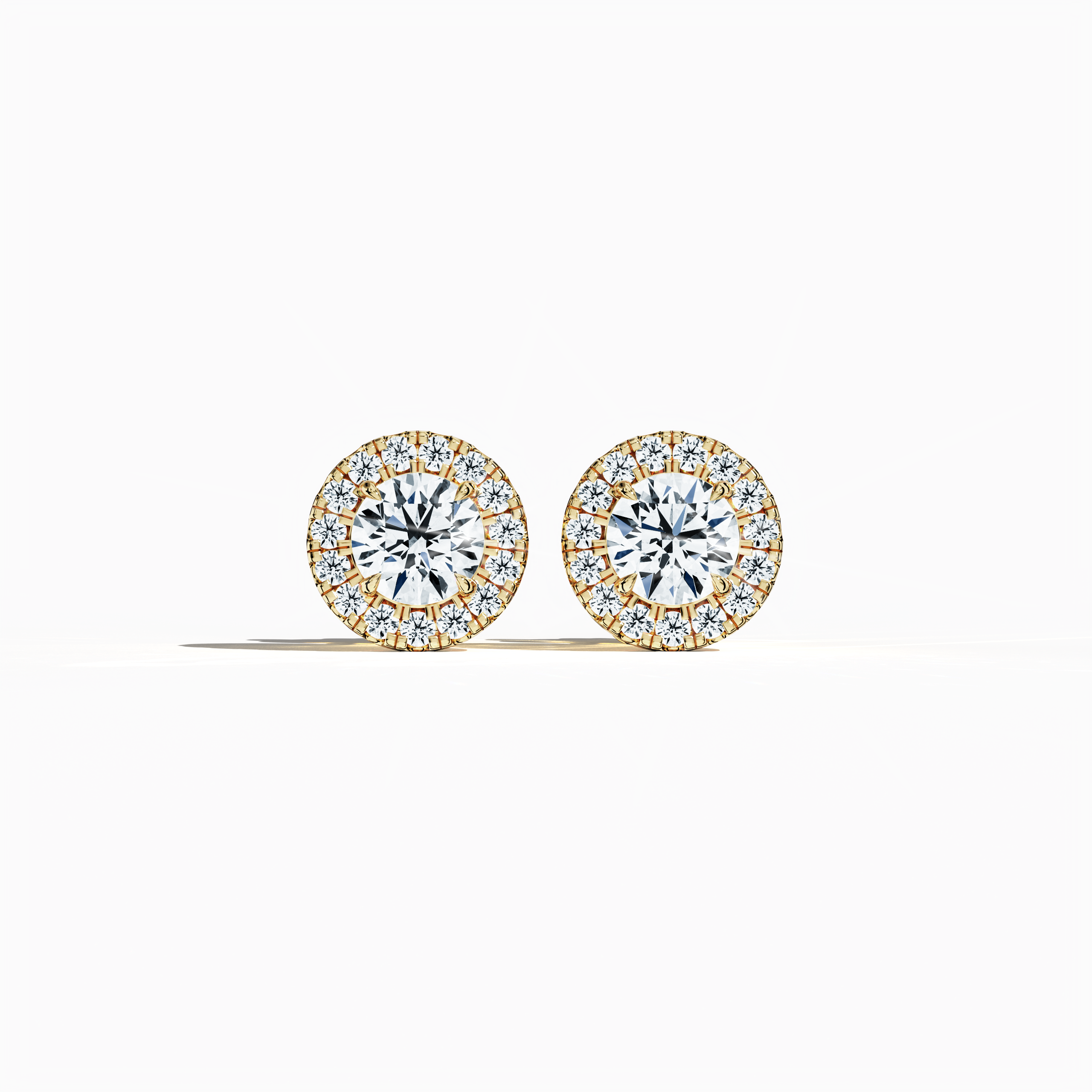 Front view of 1.30 carat natural diamond eternity halo earrings in nail prong/ claw settings with flower butterfly screw lock in 18k жёлтое золото.