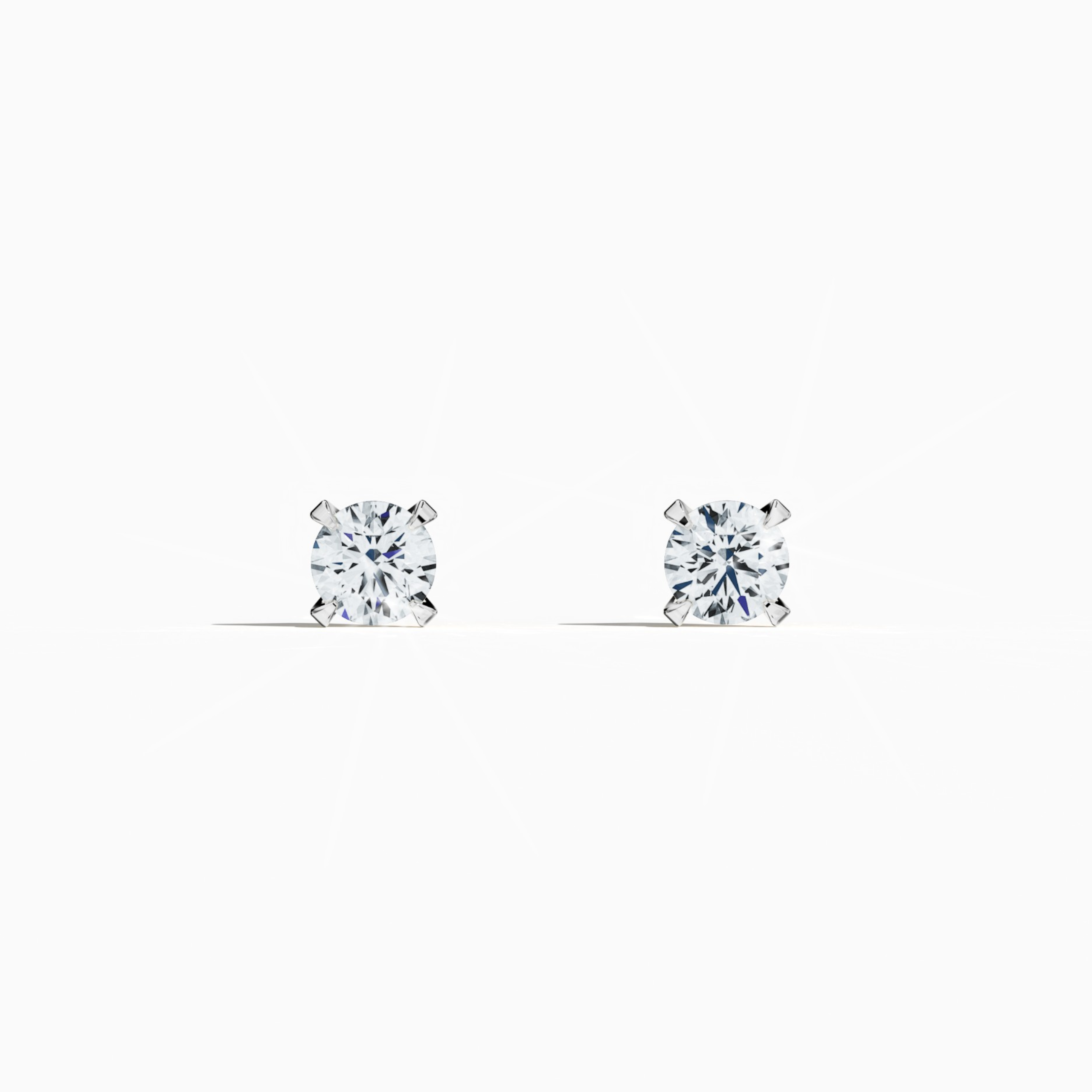 Front view of 1 carat natural diamond earring in 18k белое золото with nail prong setting; diamond stud, 1ct solitaire diamond, luxury fine Украшения/fine Ювелирные изделия ear accessory.