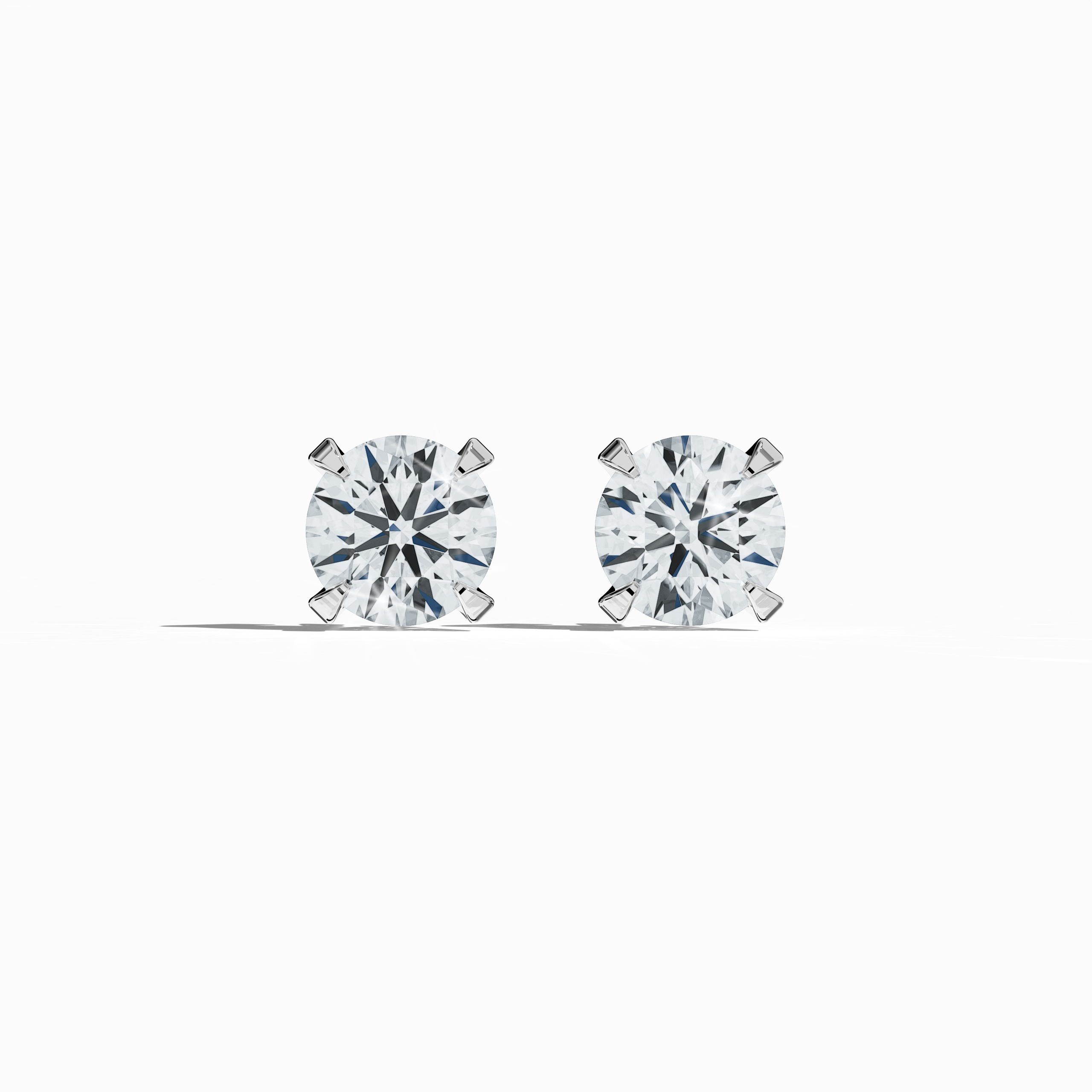 Front view of 2 carat natural diamond earring in 18k белое золото with nail prong setting; diamond stud, 2ct solitaire diamond, luxury fine Украшения/fine Ювелирные изделия ear accessory.