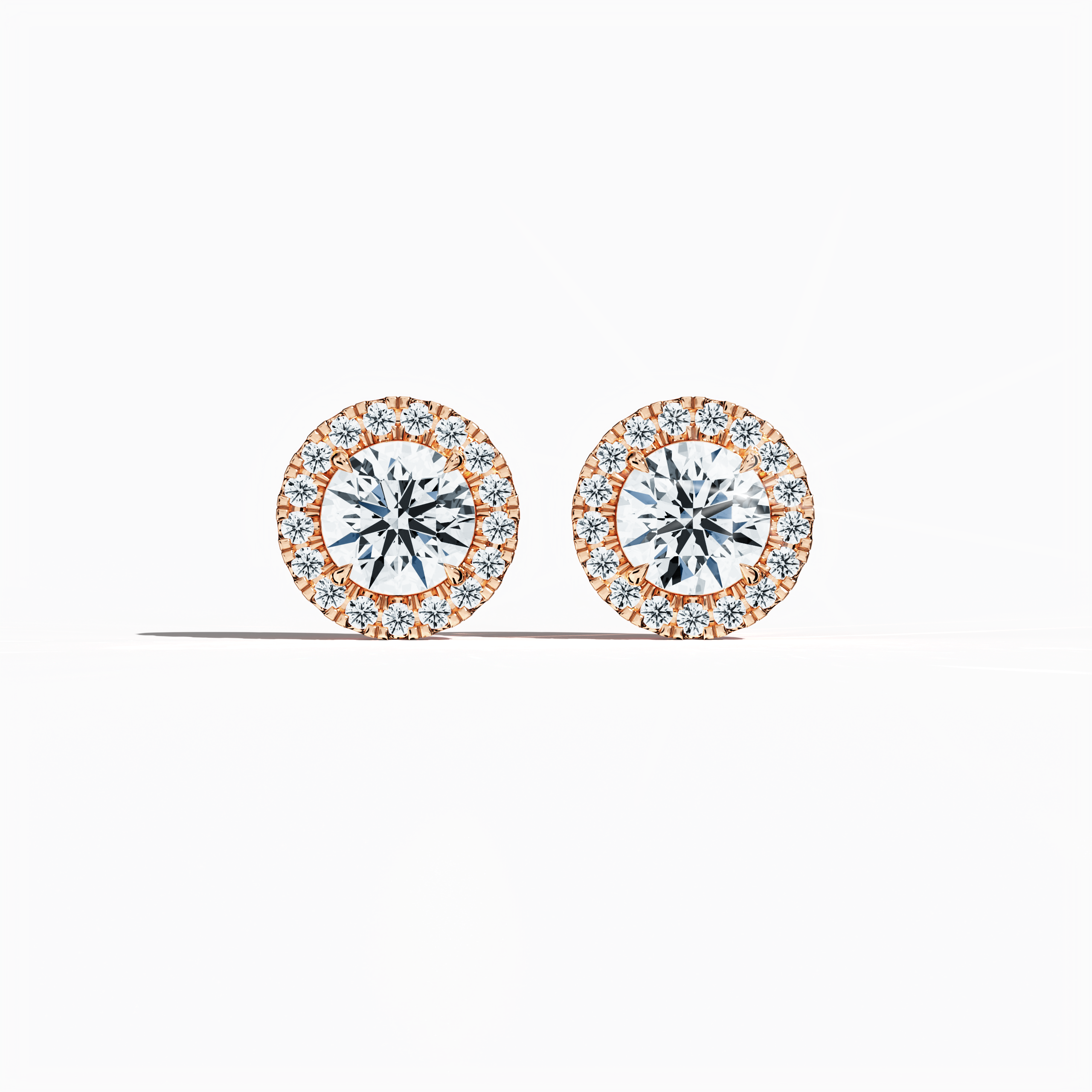 Front view of 2.40 carat natural diamond eternity halo earrings in nail prong/ claw settings with flower butterfly screw lock in 18k розовое золото.