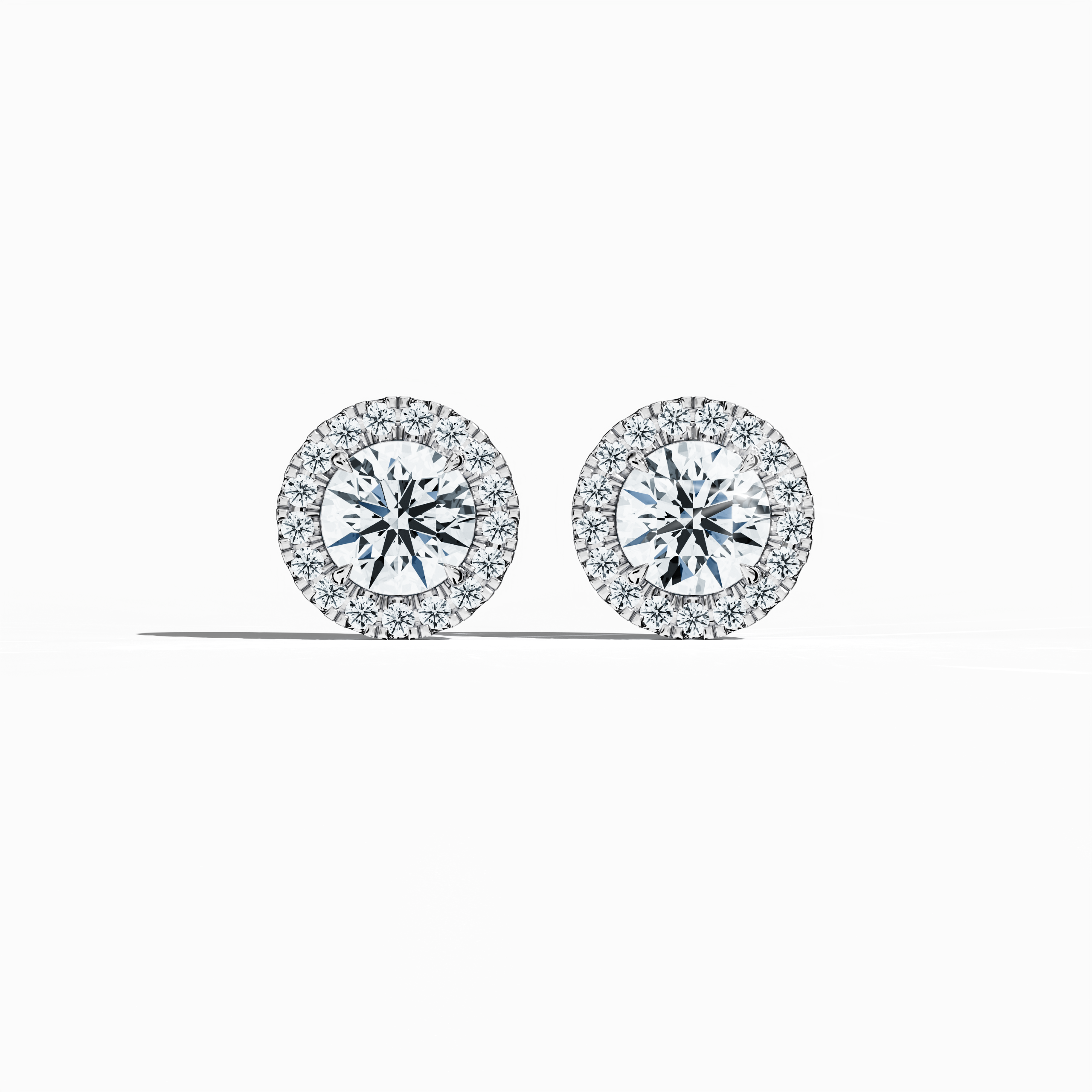 Front view of 2.40 carat natural diamond eternity halo earrings in nail prong/ claw settings with flower butterfly screw lock in 18k белое золото.