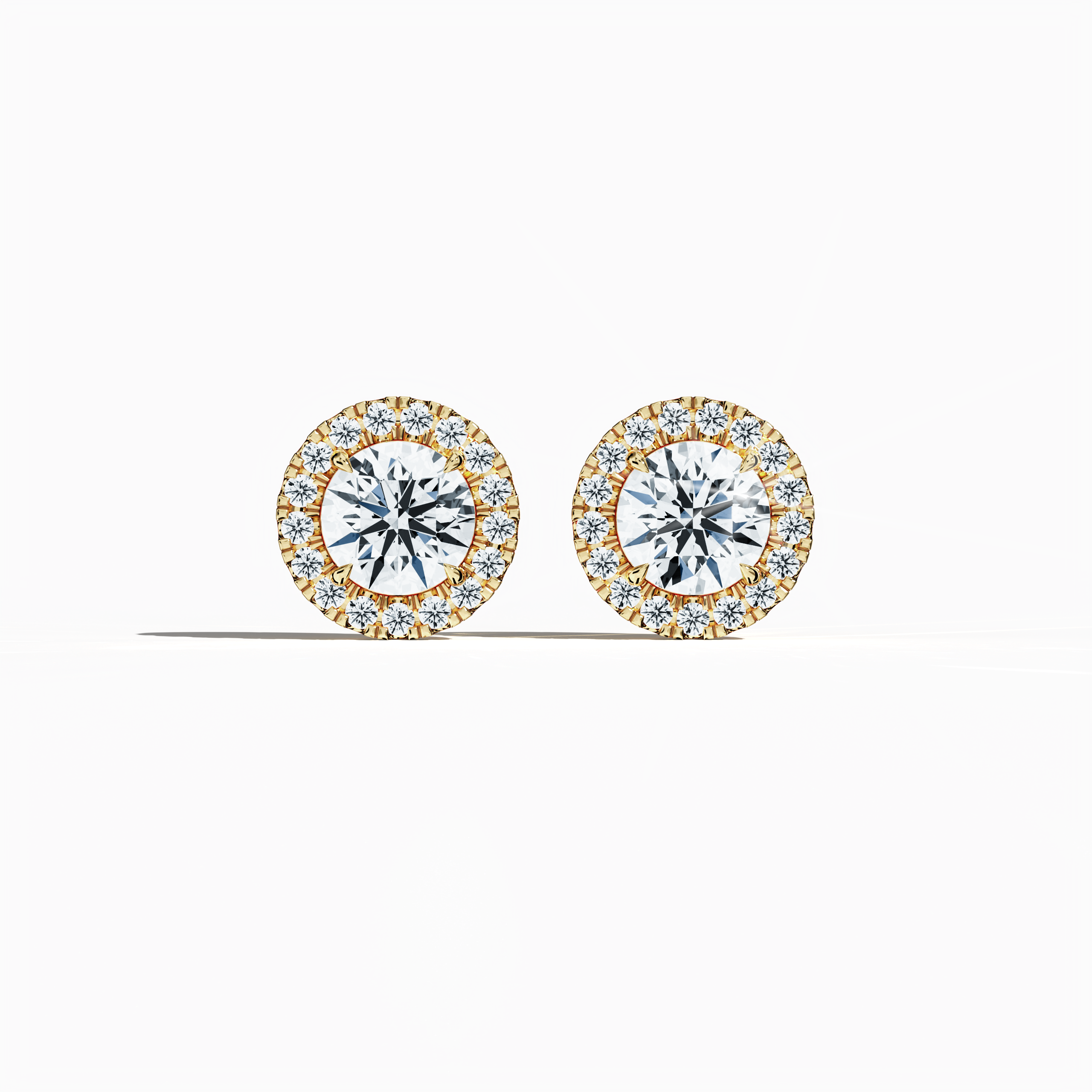 Front view of 2.40 carat natural diamond eternity halo earrings in nail prong/ claw settings with flower butterfly screw lock in 18k жёлтое золото.