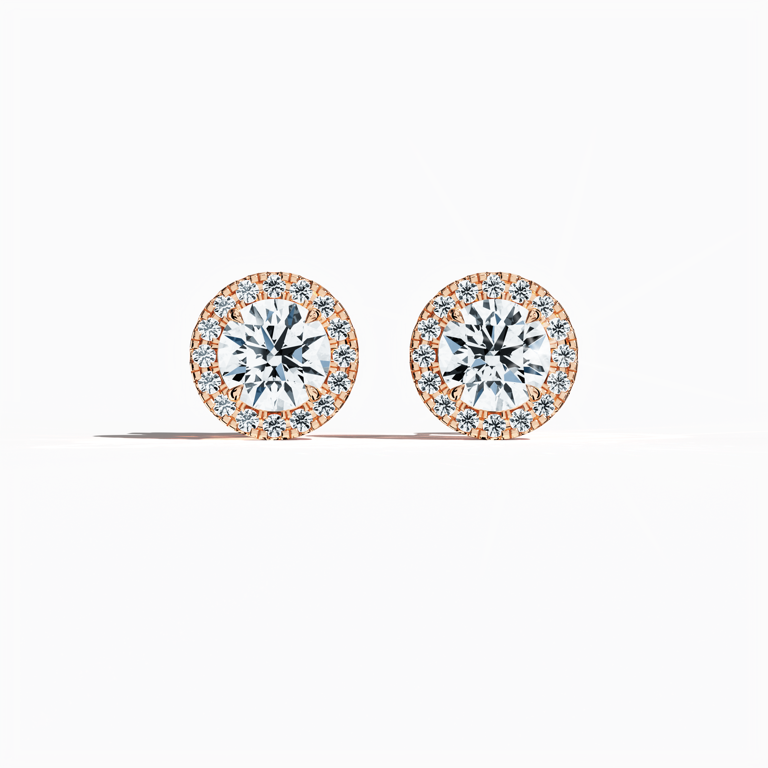 Front view of 4.40 carat natural diamond eternity halo earrings in nail prong/ claw settings with flower butterfly screw lock in 18k розовое золото.