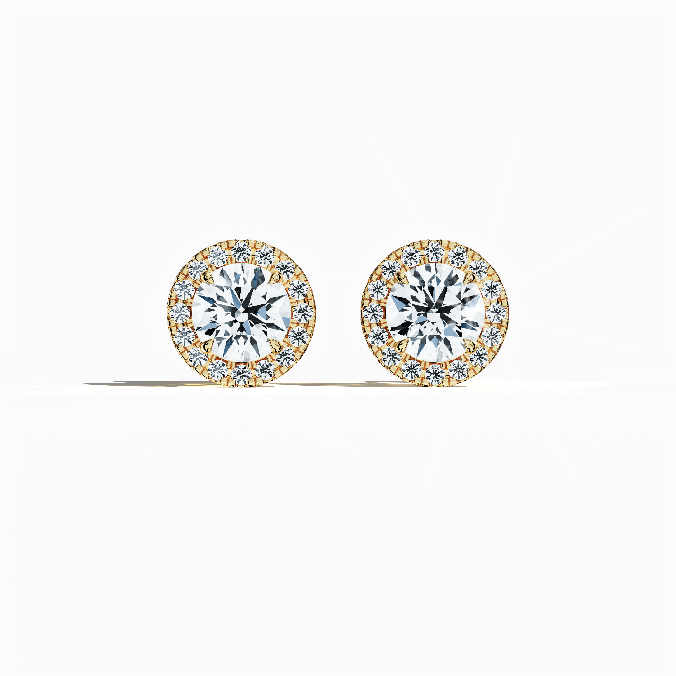 Front view of 4.40 carat natural diamond eternity halo earrings in nail prong/ claw settings with flower butterfly screw lock in 18k жёлтое золото.