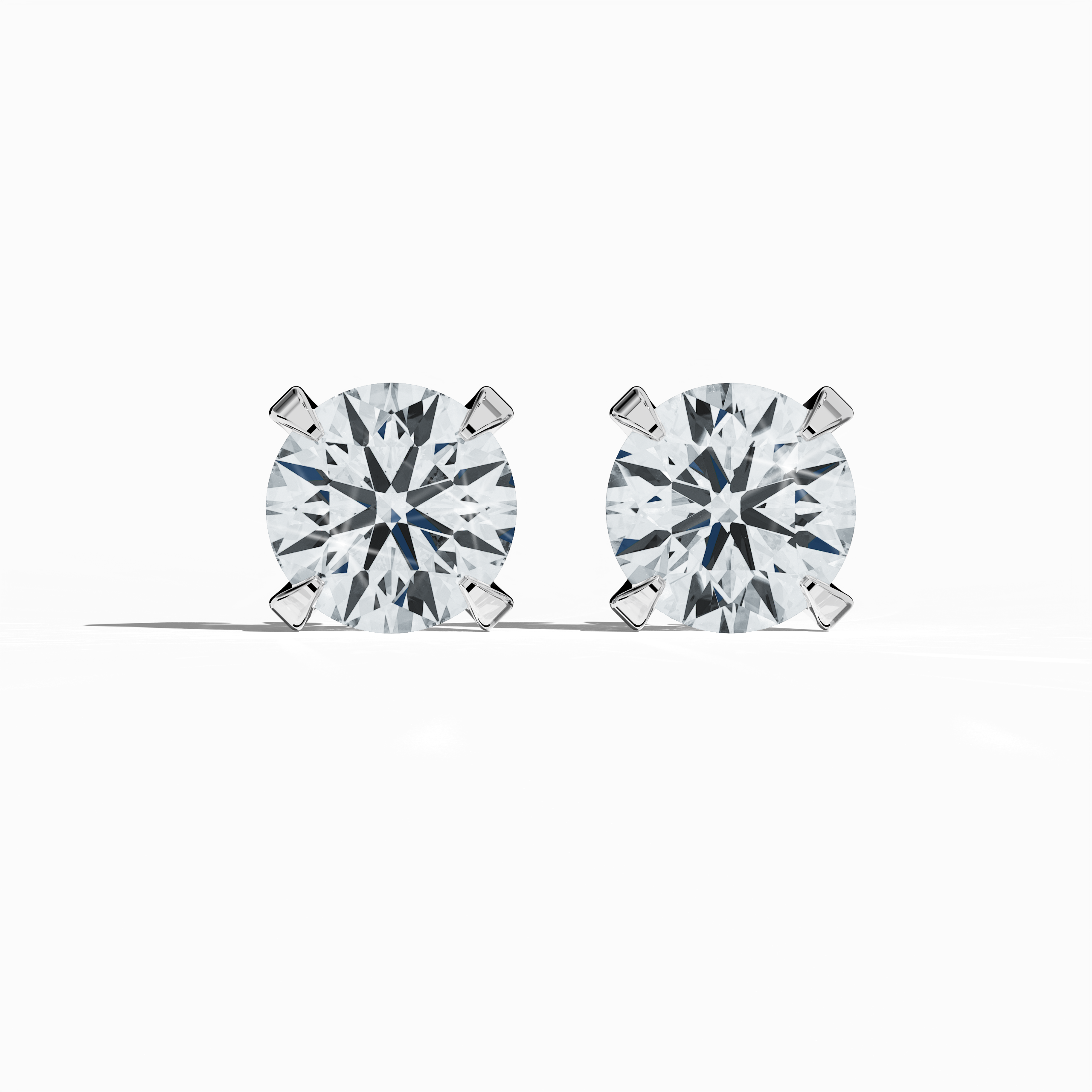 Front view of 4 carat natural diamond stud earrings in classic basket and Nail Prong/claw settings, crafted in 18k белое золото.