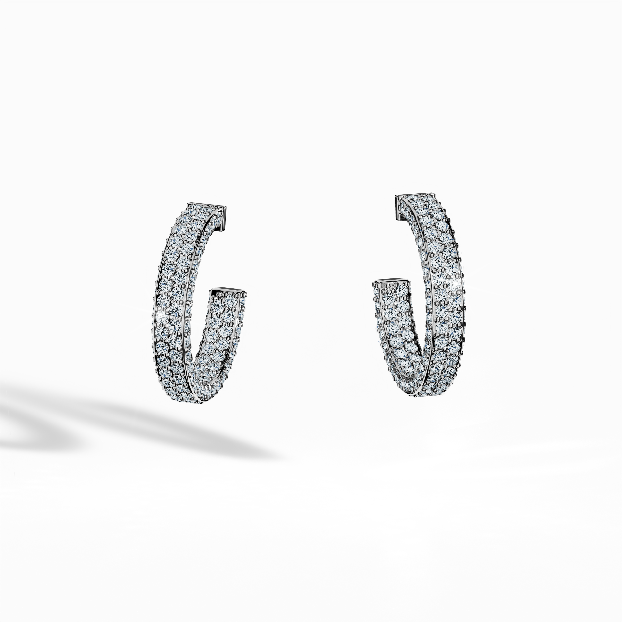 Front view of 4‑row 12 мм белое золото diamond hoop earrings – refined diamond earrings and exquisite Украшения/fine Ювелирные изделия accessories with four rows of brilliant diamonds in a sleek 12 мм белое золото hoop, ideal for understated elegance.
