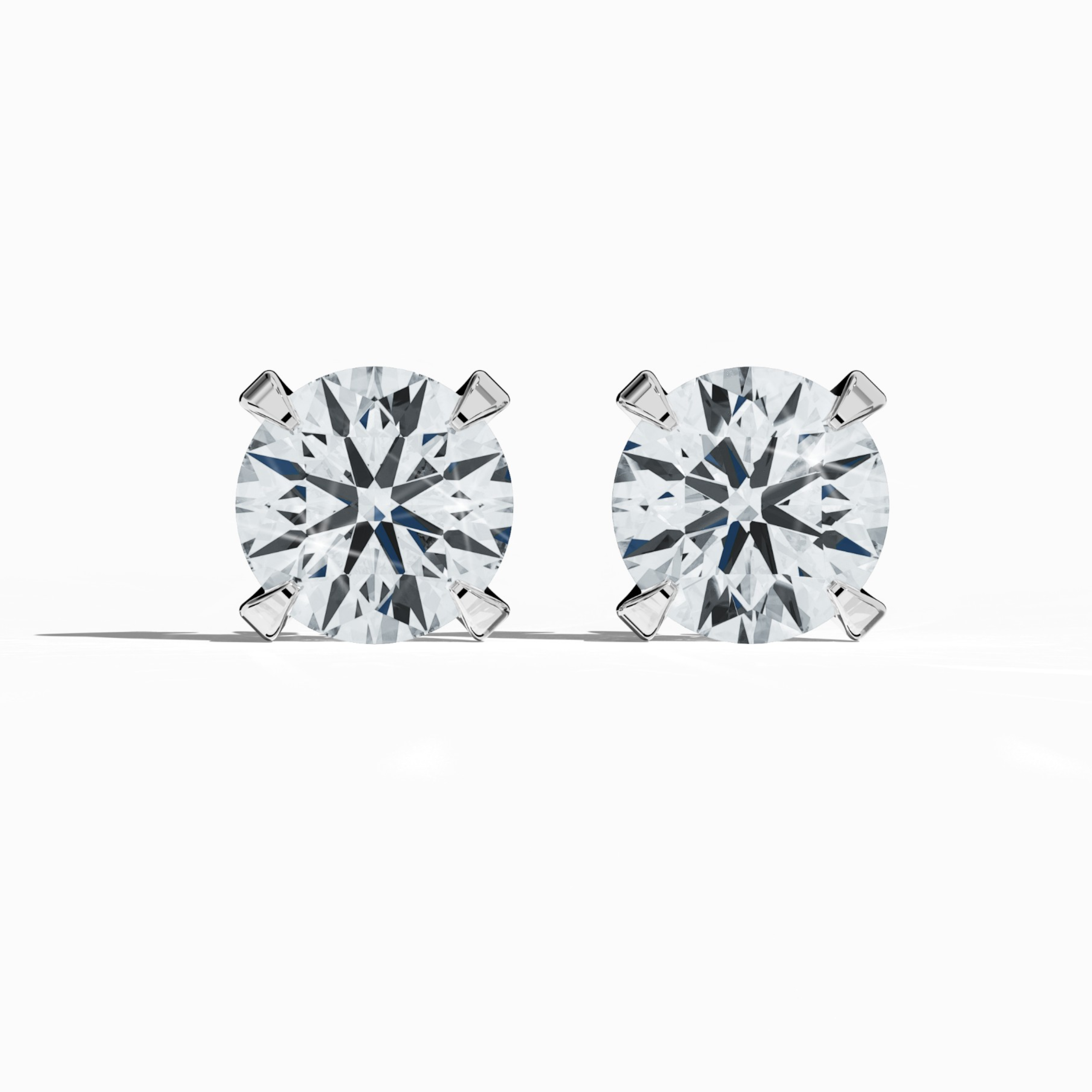 Front view of 6 carat natural diamond stud earrings in classic basket and Nail Prong/claw settings, crafted in 18k белое золото.
