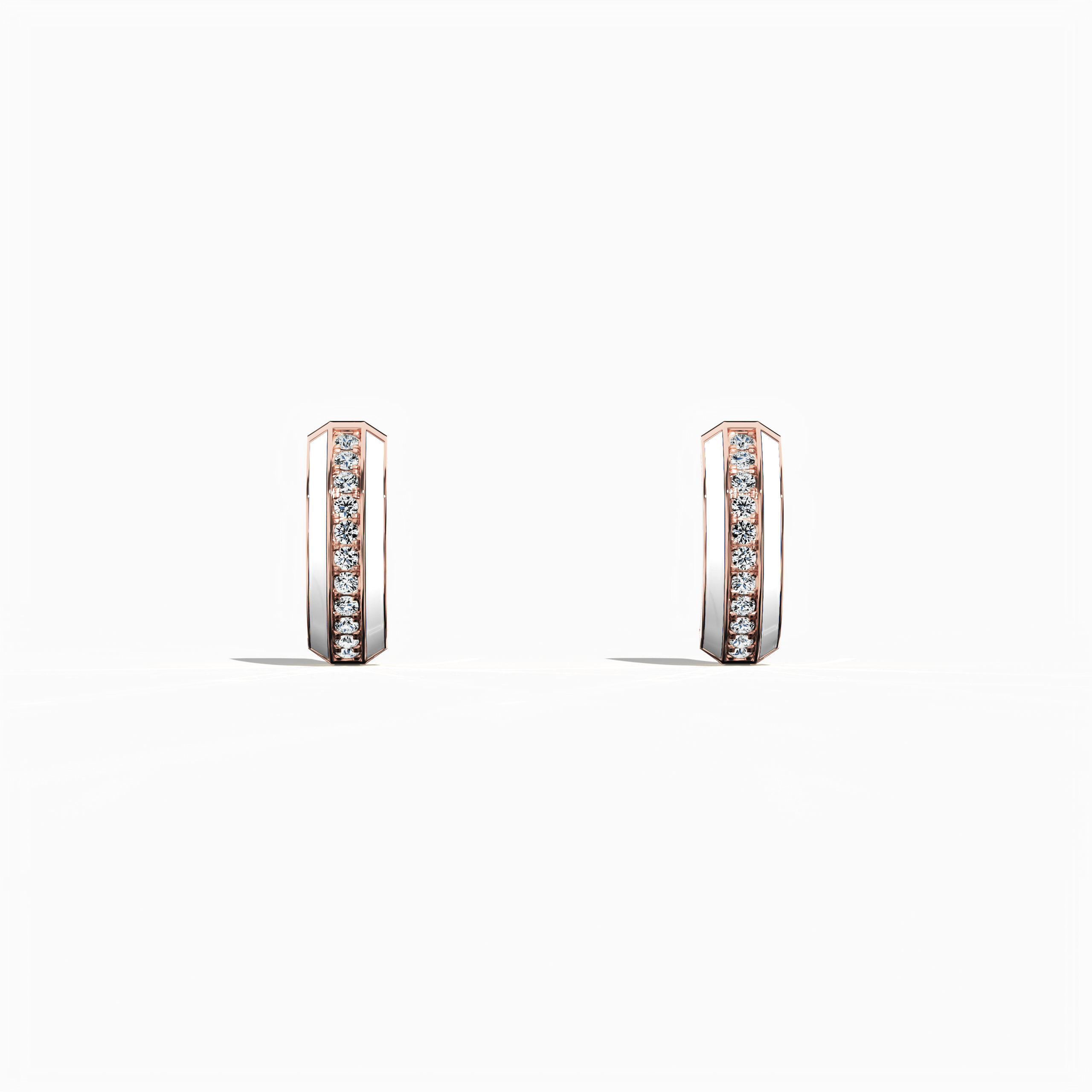 Front view of Chic white enamel pavé stud earring in розовое золото – a delicate piece of fine Украшения/fine Ювелирные изделия and an elegant ear accessory featuring a pristine white enamel surface enhanced by intricate pavé diamond detailing, offering refined versatility.