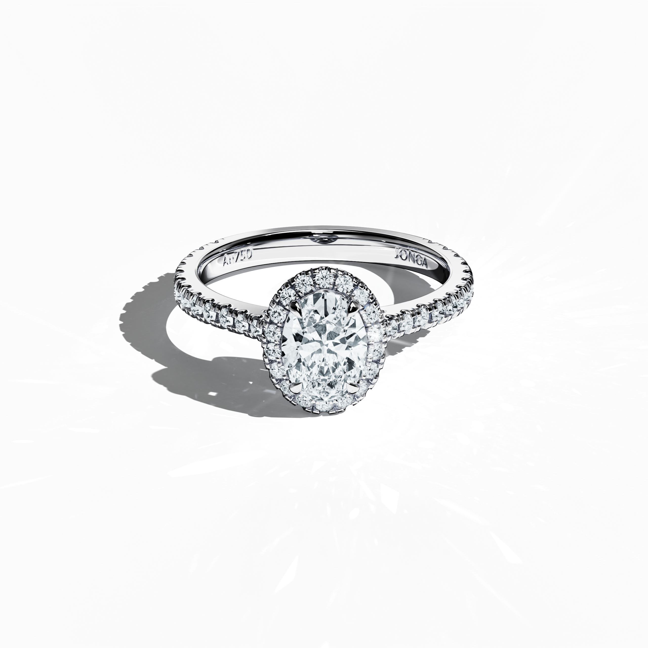 Striking image of a белое золото halo paved ring in a sleeping front top view, showcasing a radiant 1ct oval-cut central diamond surrounded by a 0.60ct side diamond halo. The top perspective emphasizes the band’s detailed pavé setting in white, silver, and pale gold tones while blending classic halo, vintage halo, modern halo, and bridal halo design influences. Keywords: refined, elegant, luxury Украшения, oval perfection, contemporary design.