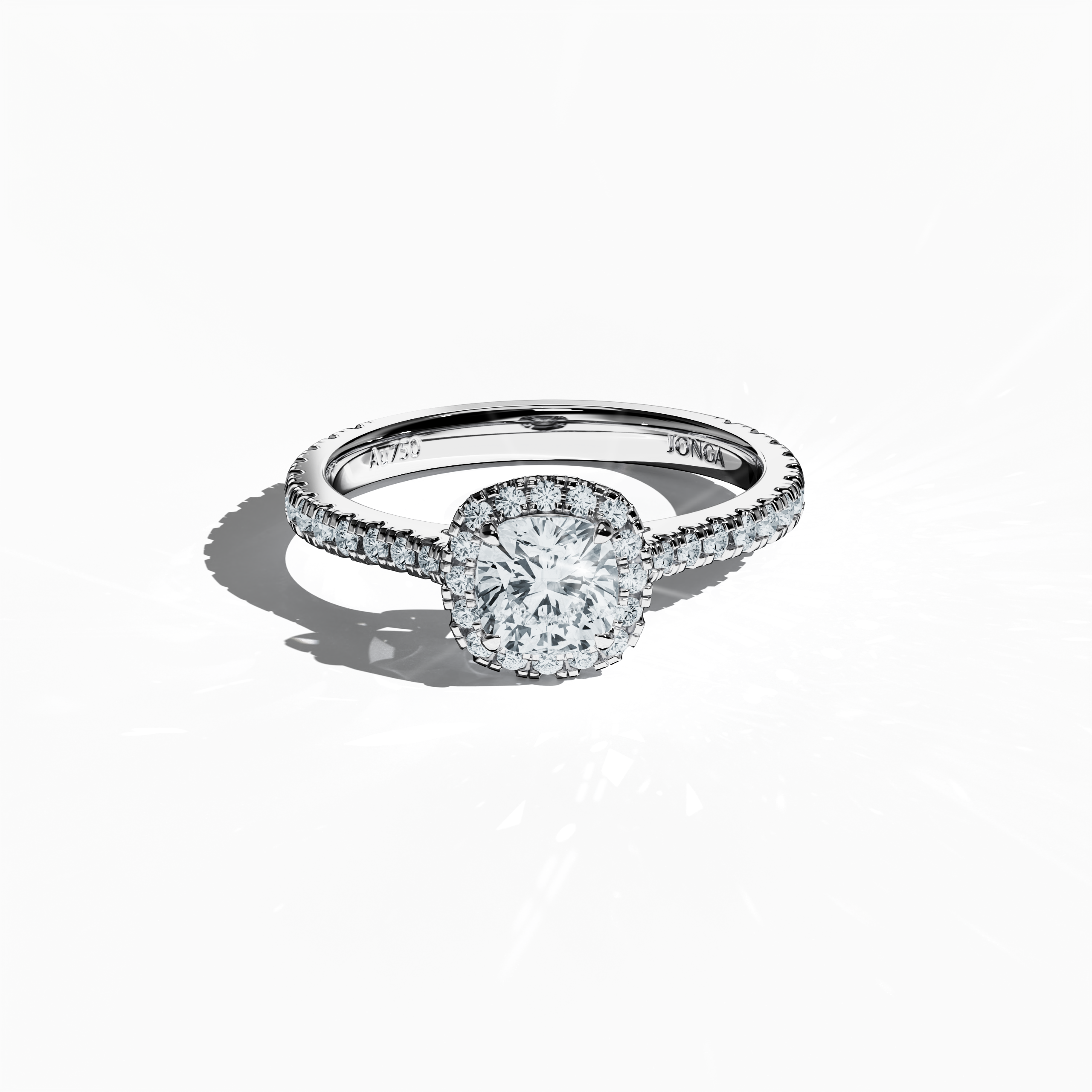 Captured from a gentle sleeping front top angle, this stunning halo paved diamond ring in pristine белое золото exudes timeless sophistication. The 1 карат cushion center diamond, surrounded by a 0.60 карат halo of brilliant side stones, totals 1.60 carats of dazzling allure. Merging Classic Halo, Contemporary Halo, and Eternity Halo styles with cushion and princess cut inspirations, its silver-toned, frosted finish shines. Keywords: luxury, создано вручную, diamond, brilliance, refined.