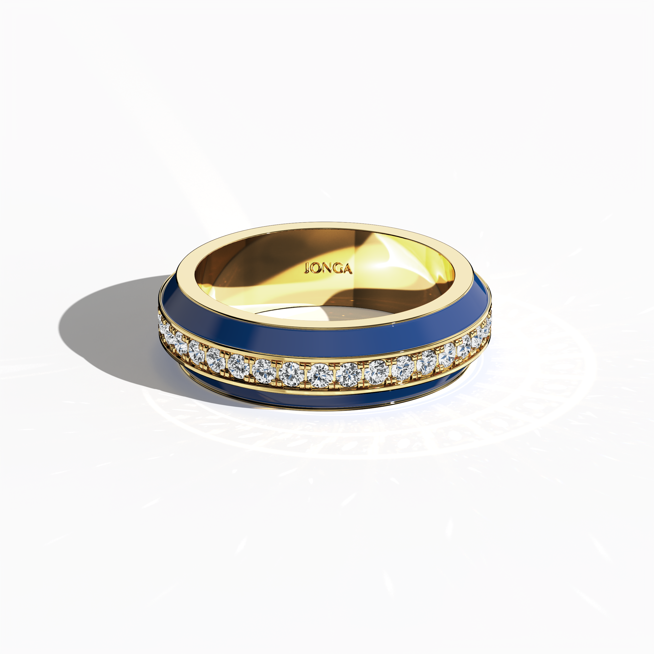 Discover the striking elegance of this жёлтое золото ring with bold blue glossy enamel and an up to 1 carat diamond paved in the center line. Captured from a sleeping front top view, the refined pave band—celebrated as Eternity Pave, Pavé Chic, and Carat Pave—displays meticulous diamond detailing that emphasizes the vibrant interplay of blue enamel and warm жёлтое золото. The design exudes modern luxury and sophisticated craftsmanship.
Keywords: enamel, diamond, pave design, luxury, designer.