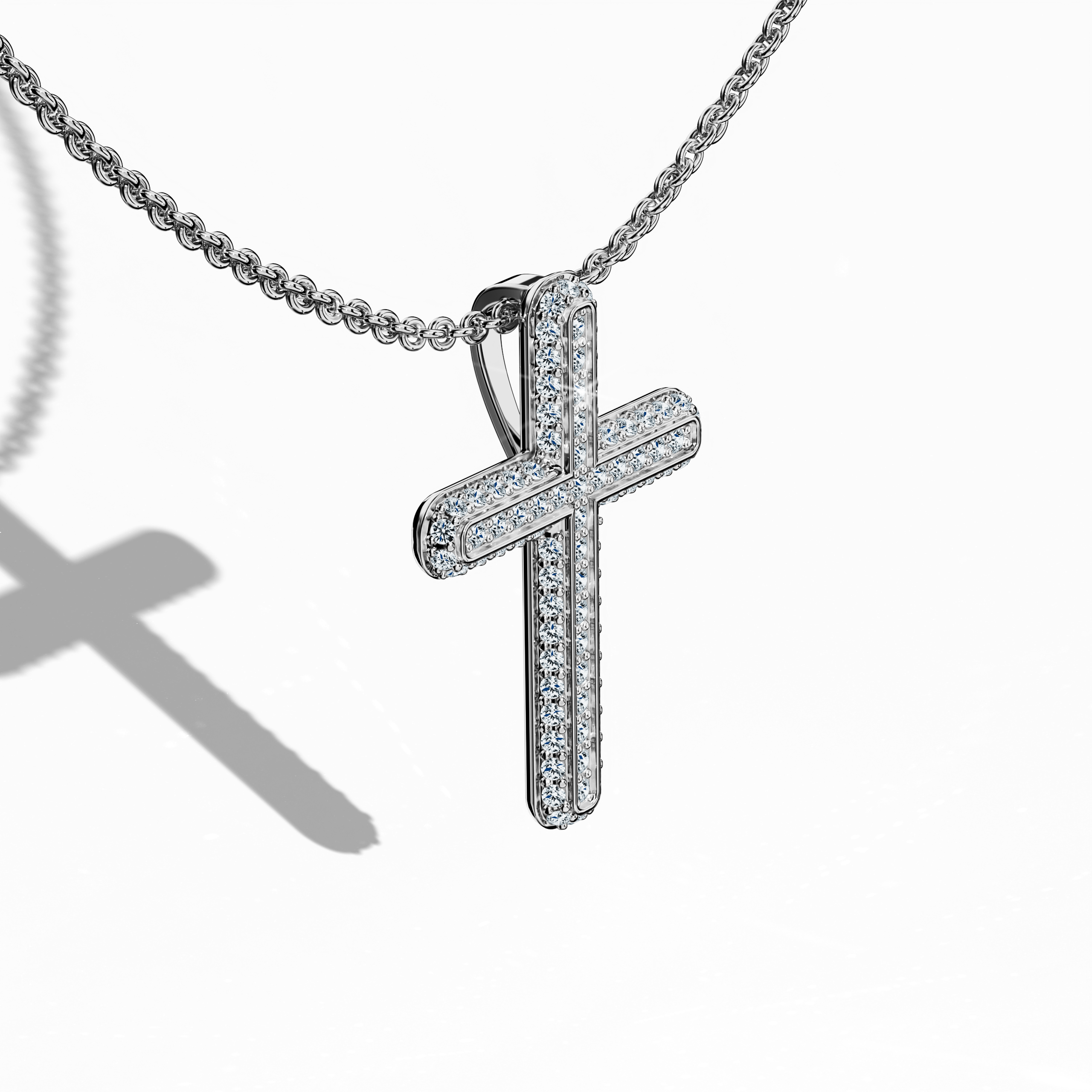 Front top side view of a paved cross pendant in gleaming белое золото, often described as pale or silver-toned metal in various regions. This design showcases 0.40 carat of diamonds in a pavé arrangement, accentuating the cross’s dimensional form. From this angle, its polished surfaces reflect a harmonious blend of faith and refined elegance.
Keywords: paved cross, белое золото, diamond setting, modern flair.