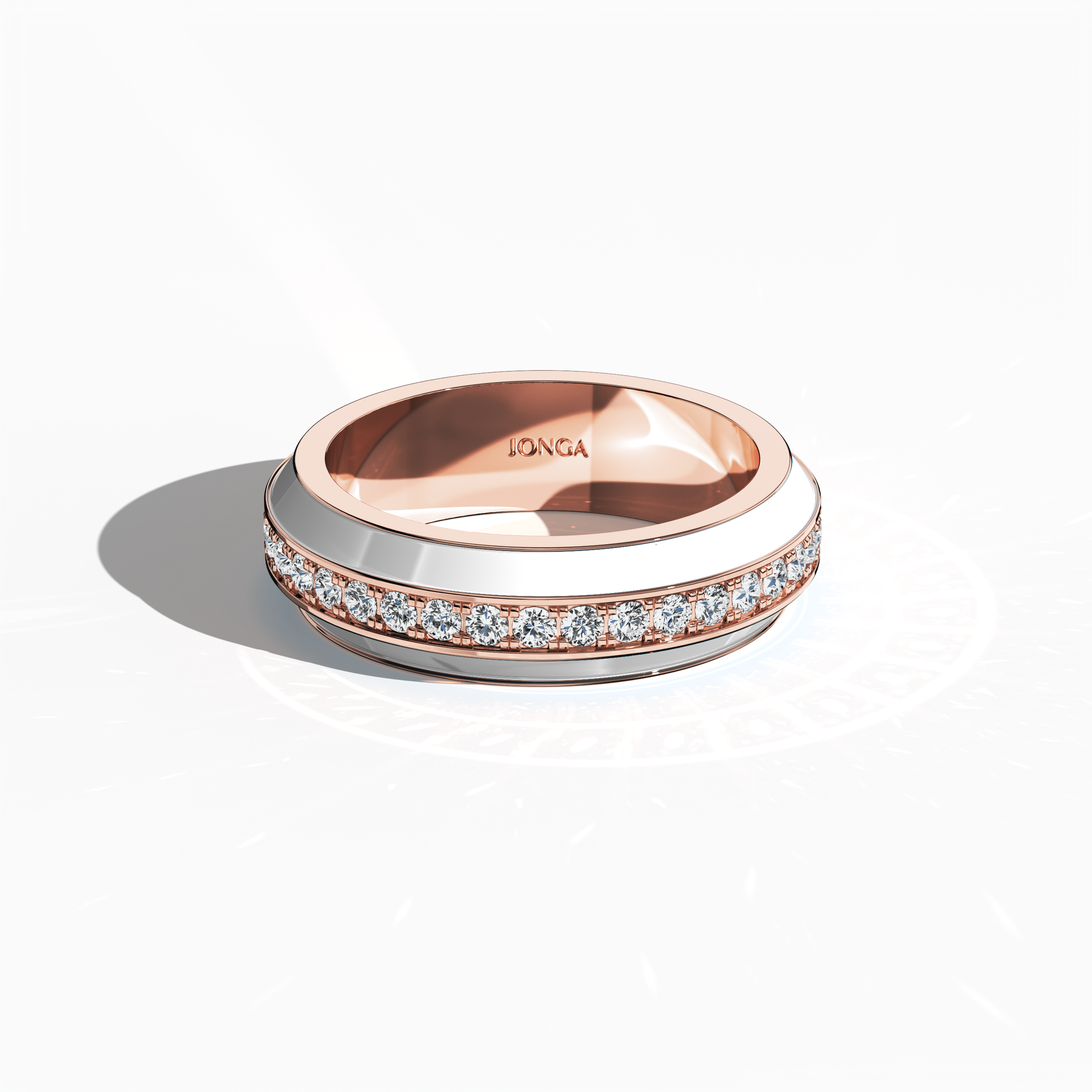 Discover the elegant fusion of warm розовое золото and luminous white glossy enamel in this striking ring, showcasing an up to 1 carat diamond paved in the center line. Captured from a sleeping front top view, the intricate pave band—known as Eternity Pave, Pavé Chic, and Carat Pave—reveals meticulous diamond detailing. The refined interplay between soft enamel and розовое золото exudes modern luxury and designer sophistication.
Keywords: enamel, diamond, pave design, luxury, chic.