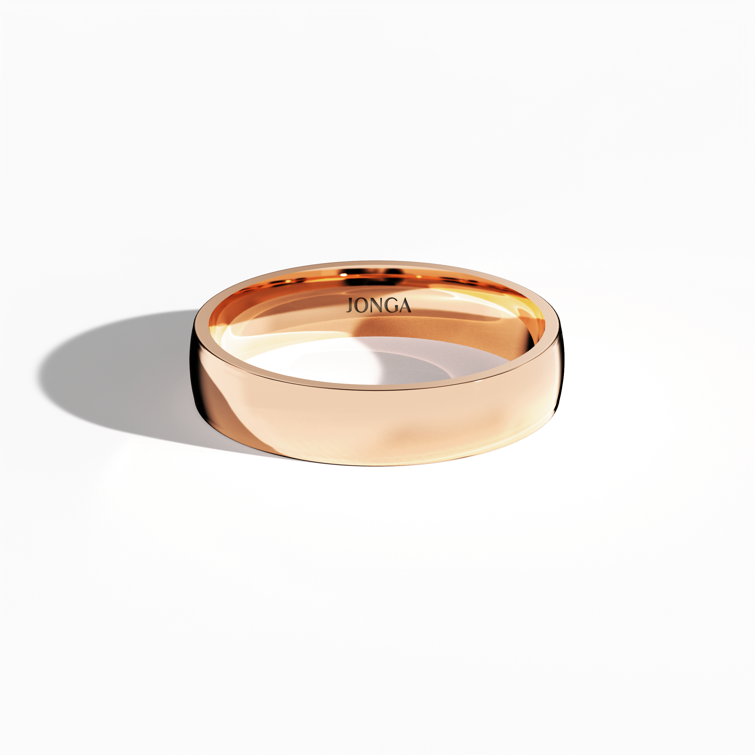Showcasing an exquisite minimalist wedding band in radiant rose gold, this 6mm band with a polished glossy finish is presented from a sleeping front top view. The simple design—also known as a minimalist wedding ring, classic gold band, or modern wedding band—displays sleek, balanced lines and a gentle warm radiance. Its understated beauty and refined detailing are honored in various design traditions, capturing both modern romance and timeless allure. Keywords: rose gold, glossy, 6mm, elegant, minimalist.