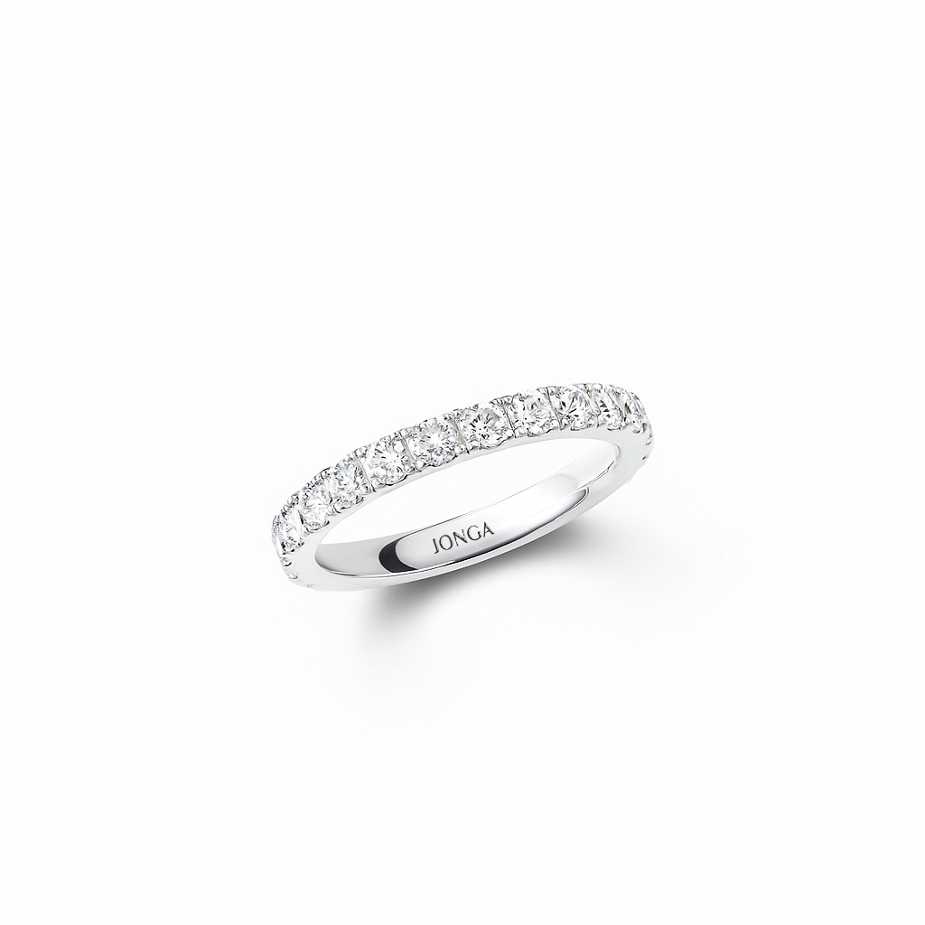 Round Eternity Ring close-up displaying 2.10 carat natural diamonds in eternity setting white gold craftsmanship