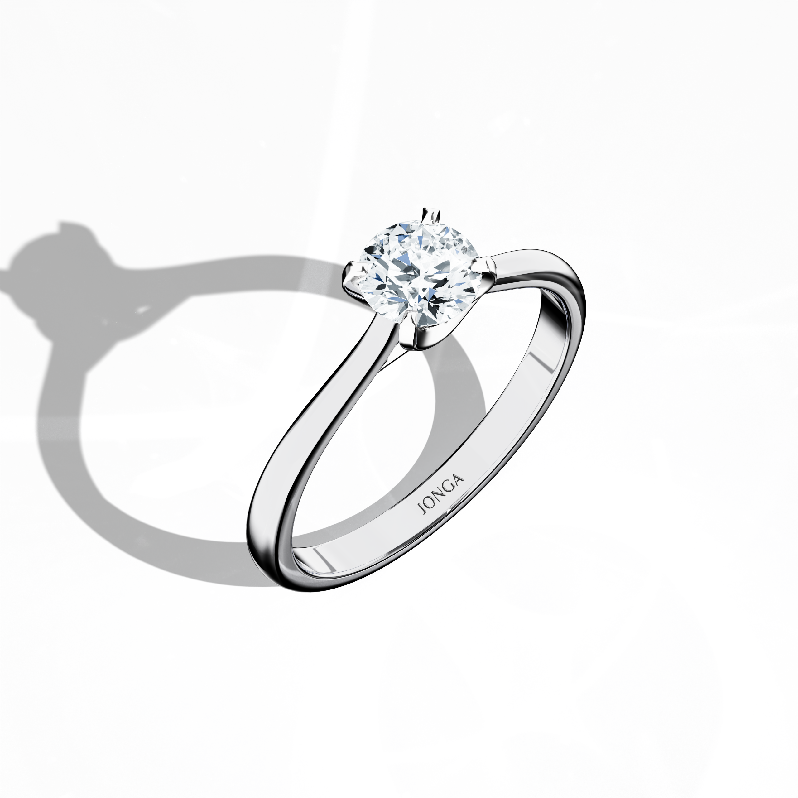Stylish 0.70  карат diamond solitaire ring in a unique twisted bottom design with four‑tap prongs in белое золото and a silvery белое золото band, captured from a standing front top side angle. This fine Украшения/fine Ювелирные изделия ring emphasizes its exceptional diamond brilliance and contemporary, step‑inspired band design.