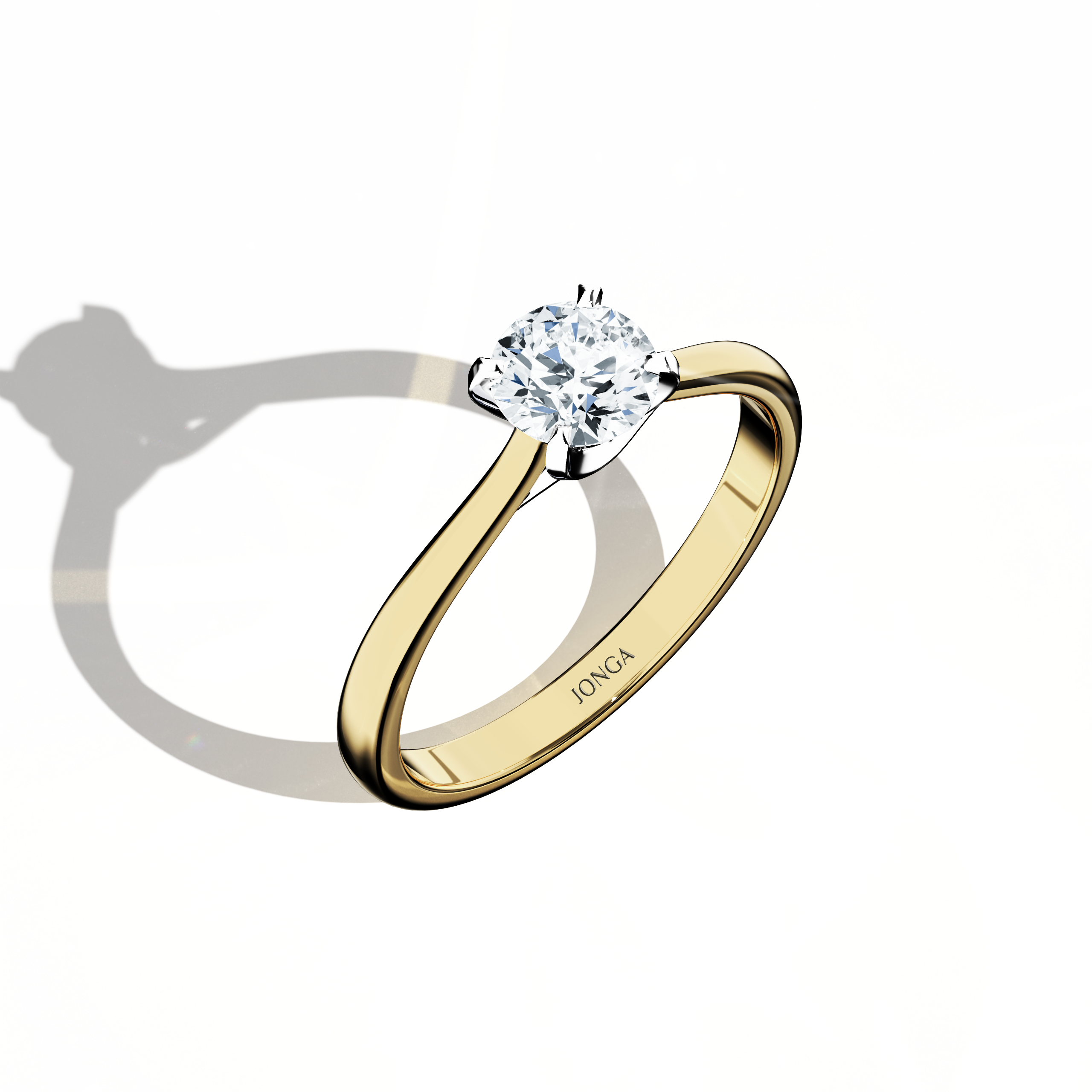 Stylish 0.70  карат diamond solitaire ring in a unique twisted bottom setting with four‑tap prongs in белое золото and a rich жёлтое золото band (classic/warm жёлтое золото), captured from a standing front top side angle. This fine Украшения/fine Ювелирные изделия ring emphasizes its brilliant center stone and dynamic, warm design.