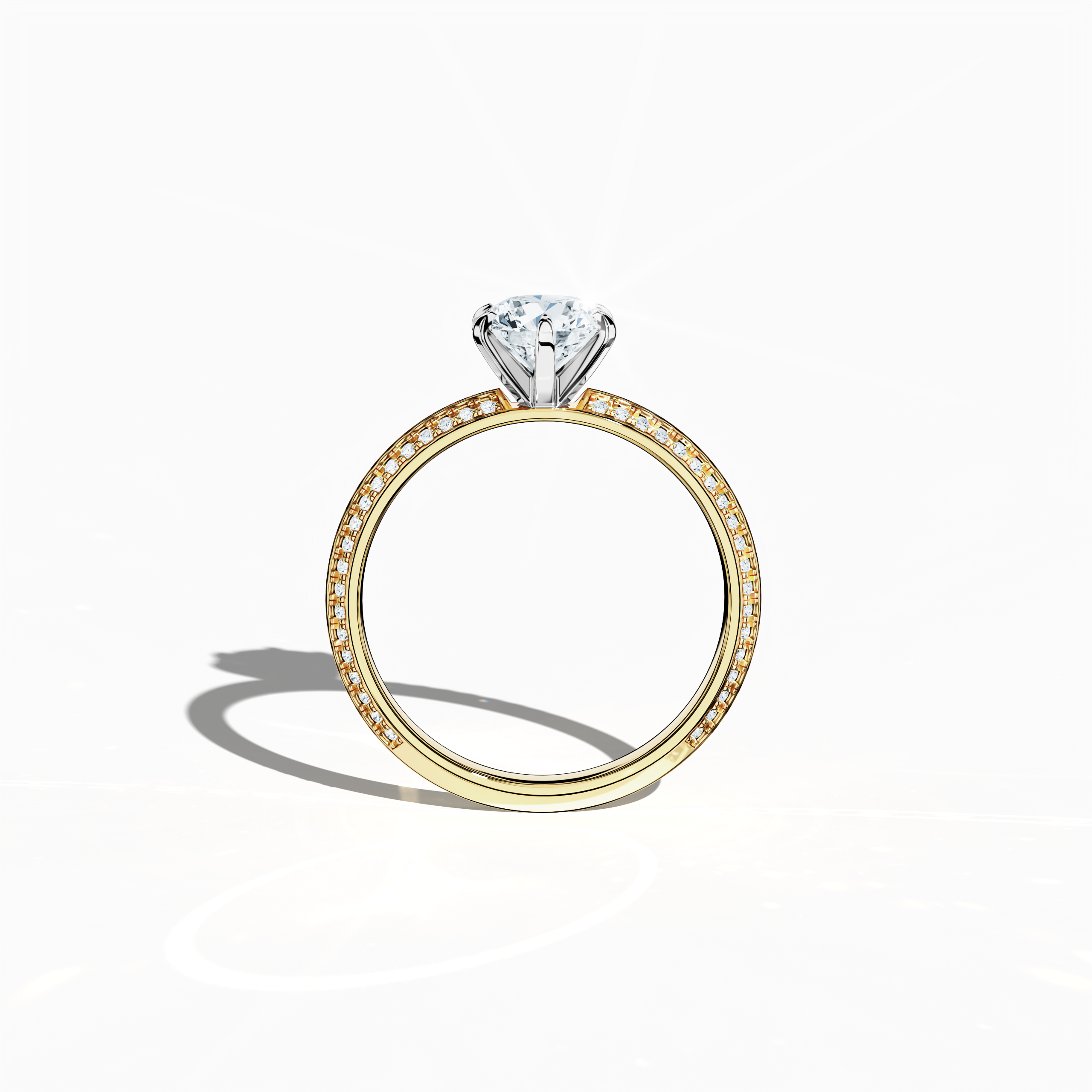 Classic solitaire diamond ring with 1.40 карат total carats – 1 карат center diamond and 0.40 карат pavé side stones – set in rich жёлтое золото with a distinctive two‑step band and crisp central line. Displayed in a front view, this fine Украшения/fine Ювелирные изделия piece exudes timeless luxury and warm sophistication.