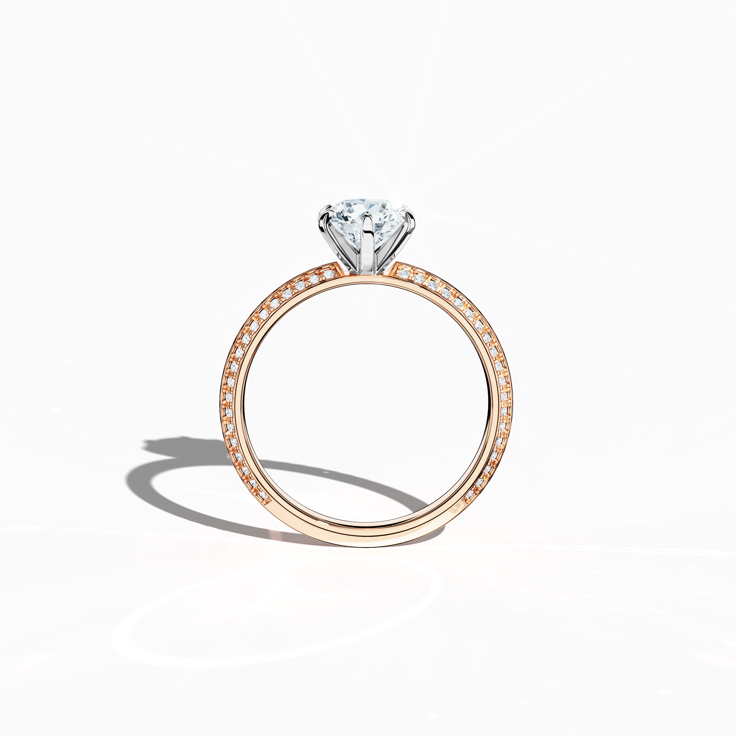 Classic solitaire diamond ring with 1.40 карат total carats – 1 карат center diamond and 0.40 карат pavé side stones – set in soft розовое золото (blush/pink gold) with a distinctive two‑step band and a crisp central line. Displayed in a front view, this fine Украшения/fine Ювелирные изделия piece blends timeless romance with modern design.