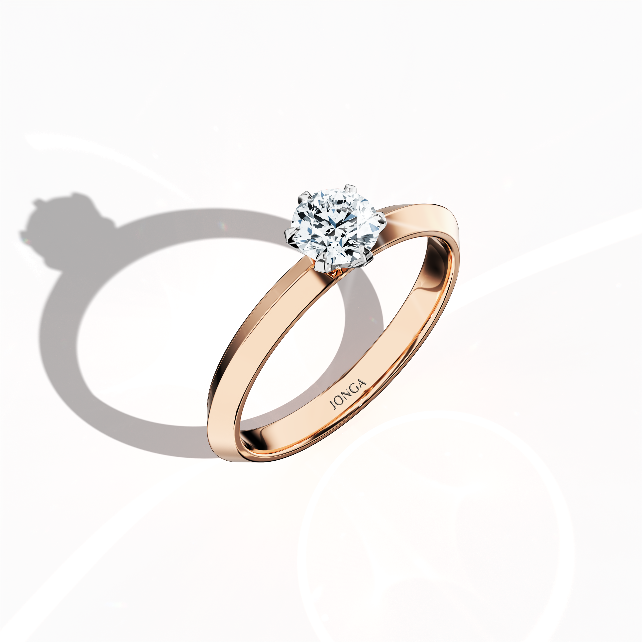 Refined solitaire ring with a 0.50ct diamond in a six-baby claw prong setting and a dual-tier band featuring a sharp midline, set in a soft розовое золото band (pink/blush gold). Captured from a front top side view, this fine Украшения/fine Ювелирные изделия piece highlights its elegant structure and luminous center stone.