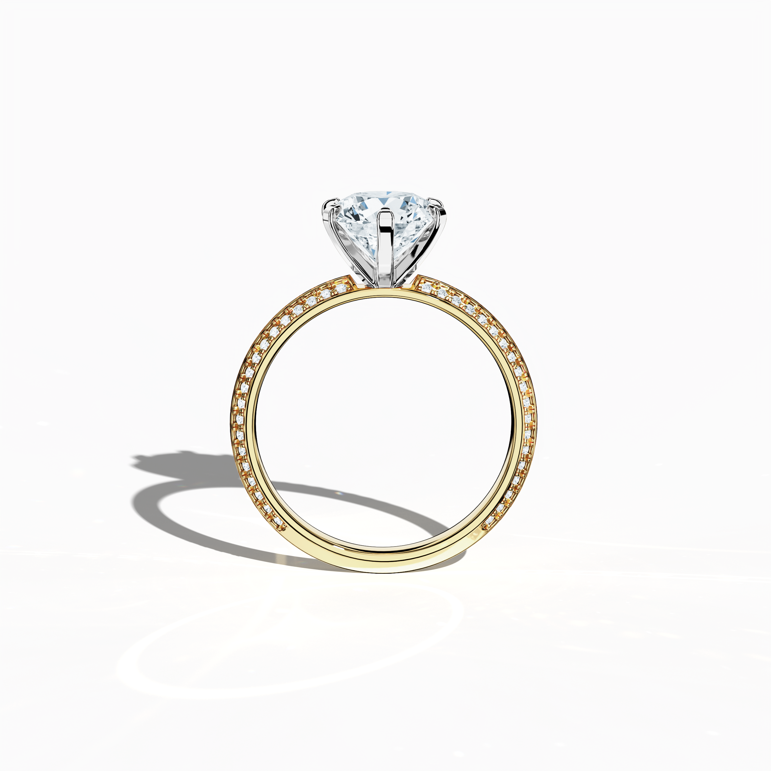 Classic solitaire diamond ring with 2.40 карат total carats—2 карат center and 0.40 карат pavé side stones—set in a rich жёлтое золото band featuring a distinctive two‑step band design with a crisp central line. Displayed in a front view, this fine Украшения/fine Ювелирные изделия ring exudes timeless luxury and warm sophistication.