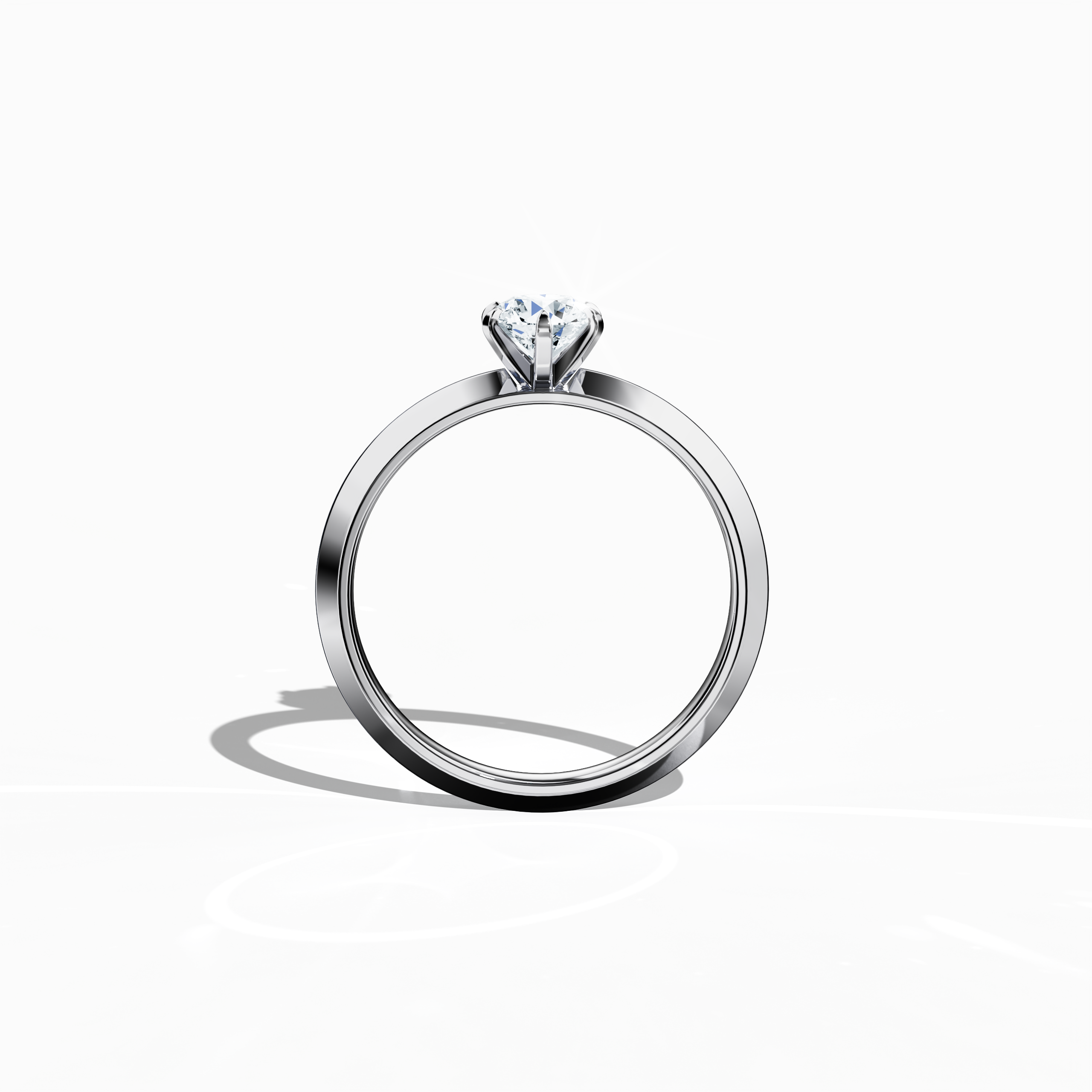 Classic solitaire diamond ring with a 0.50ct center stone in a six-baby claw prong setting and a two-step band with a defined central line, presented in a front view. The bright белое золото band offers a clean, luminous finish as an elegant fine Украшения/fine Ювелирные изделия ring.