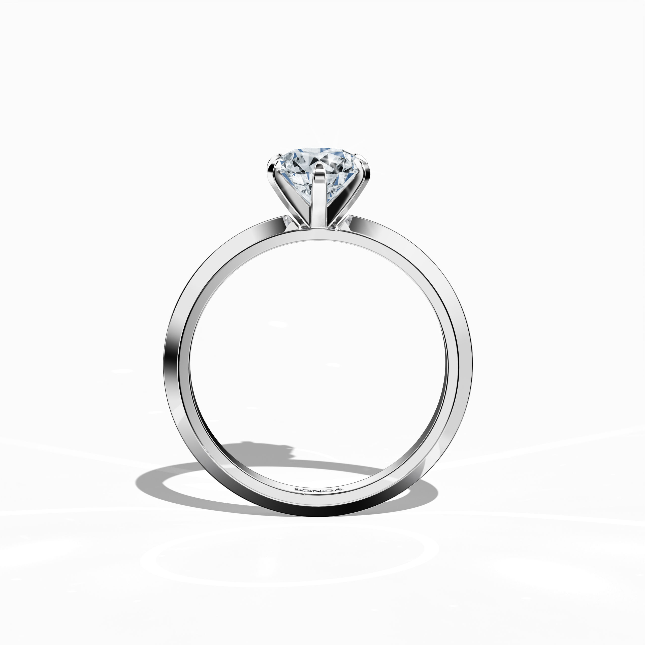 Classic solitaire diamond ring with a 1 carat center stone in a six-baby claw prong setting and a two-step band with a defined central line, presented in a front view. The bright белое золото band offers a clean, luminous finish as an elegant fine Украшения/fine Ювелирные изделия ring.