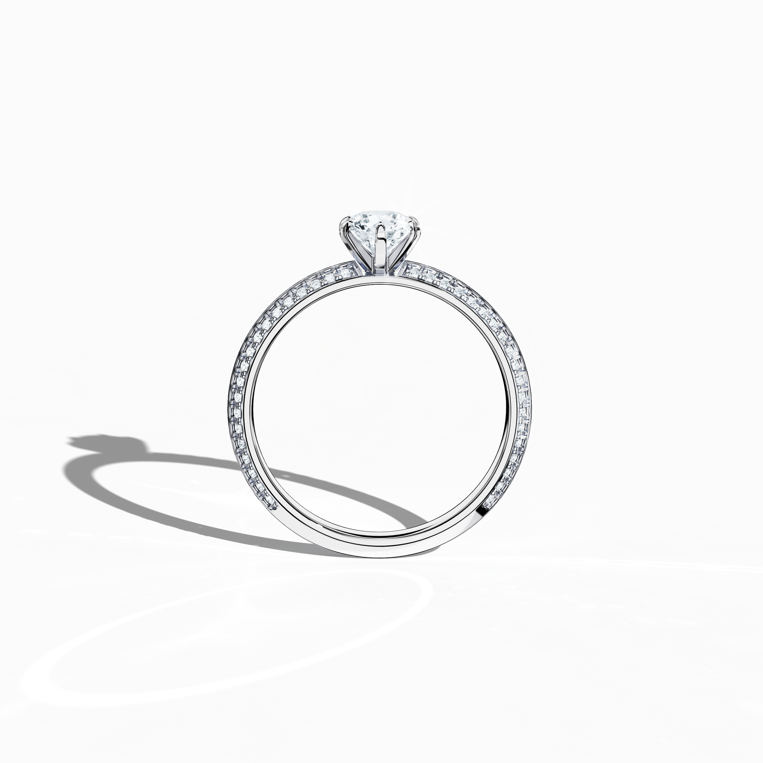 Classic solitaire diamond ring with 0.90 карат total carats – including a 0.50 карат center stone and 0.40 карат pavé side stones – set in a bright белое золото band with a sharp, two‑step design and a central accent. Displayed in a front view, this fine Украшения/fine Ювелирные изделия piece exudes timeless minimalism and luminous style.