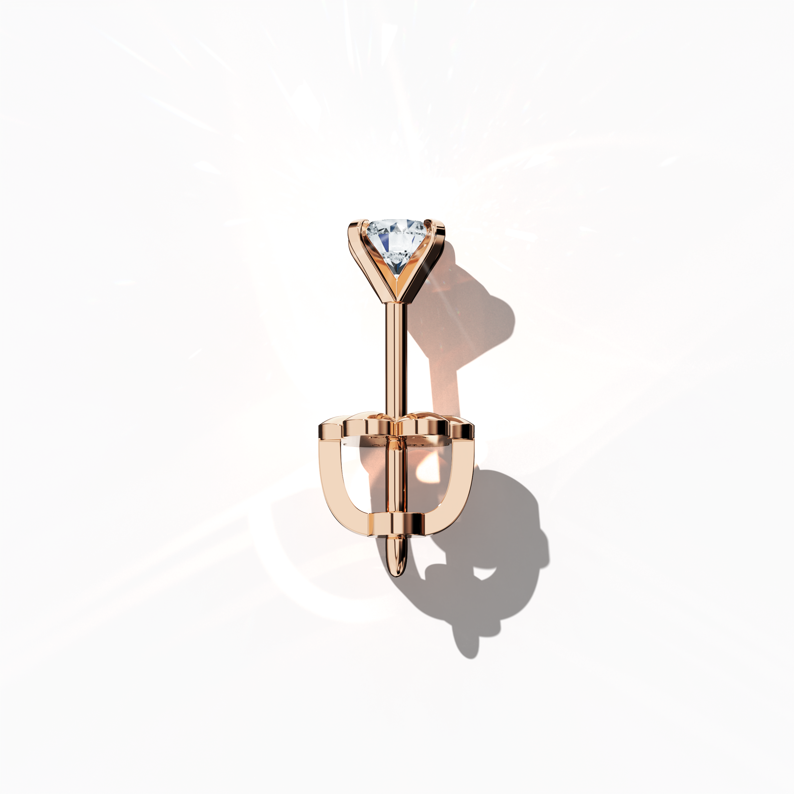 Top view of 0.60 carat natural diamond earring in 18k розовое золото with nail prong setting; diamond stud, 0.60ct solitaire diamond, luxury fine Украшения/fine Ювелирные изделия ear accessory.