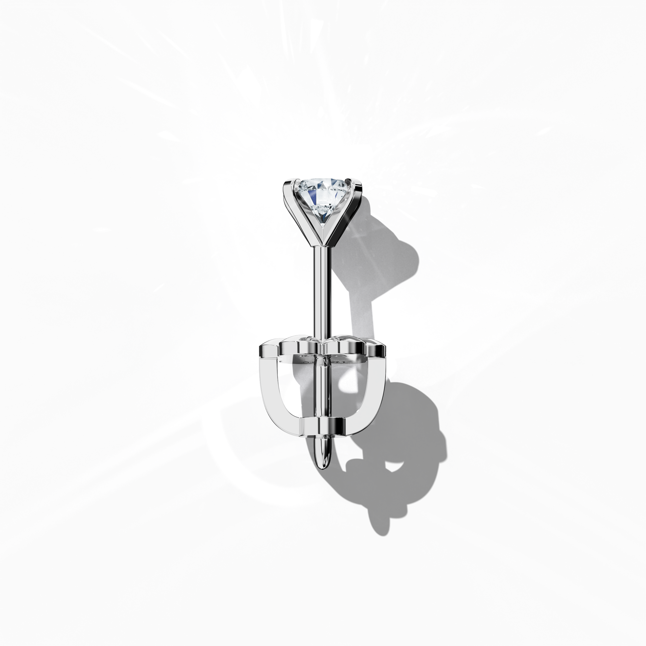 Top view of 0.60 carat natural diamond earring in 18k белое золото with nail prong setting; diamond stud, 0.60ct solitaire diamond, luxury fine Украшения/fine Ювелирные изделия ear accessory.