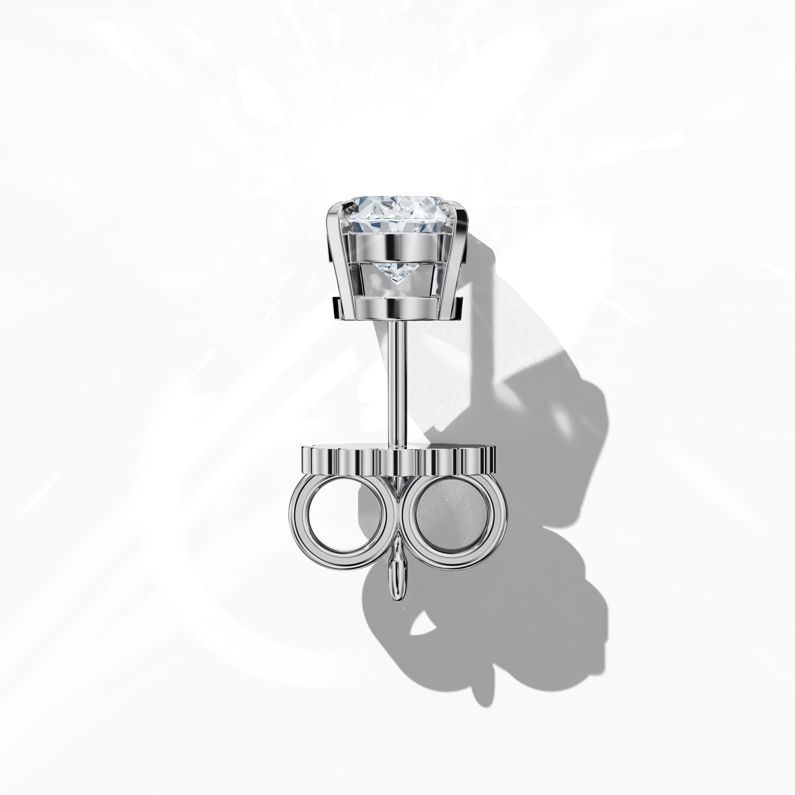 Top view of 1-carat natural diamond earring in 18k белое золото with nail prong setting; features an oval cut diamond (also known as oval brilliant or elongated oval in some regions) – luxury fine Украшения/fine Ювелирные изделия ear accessory.