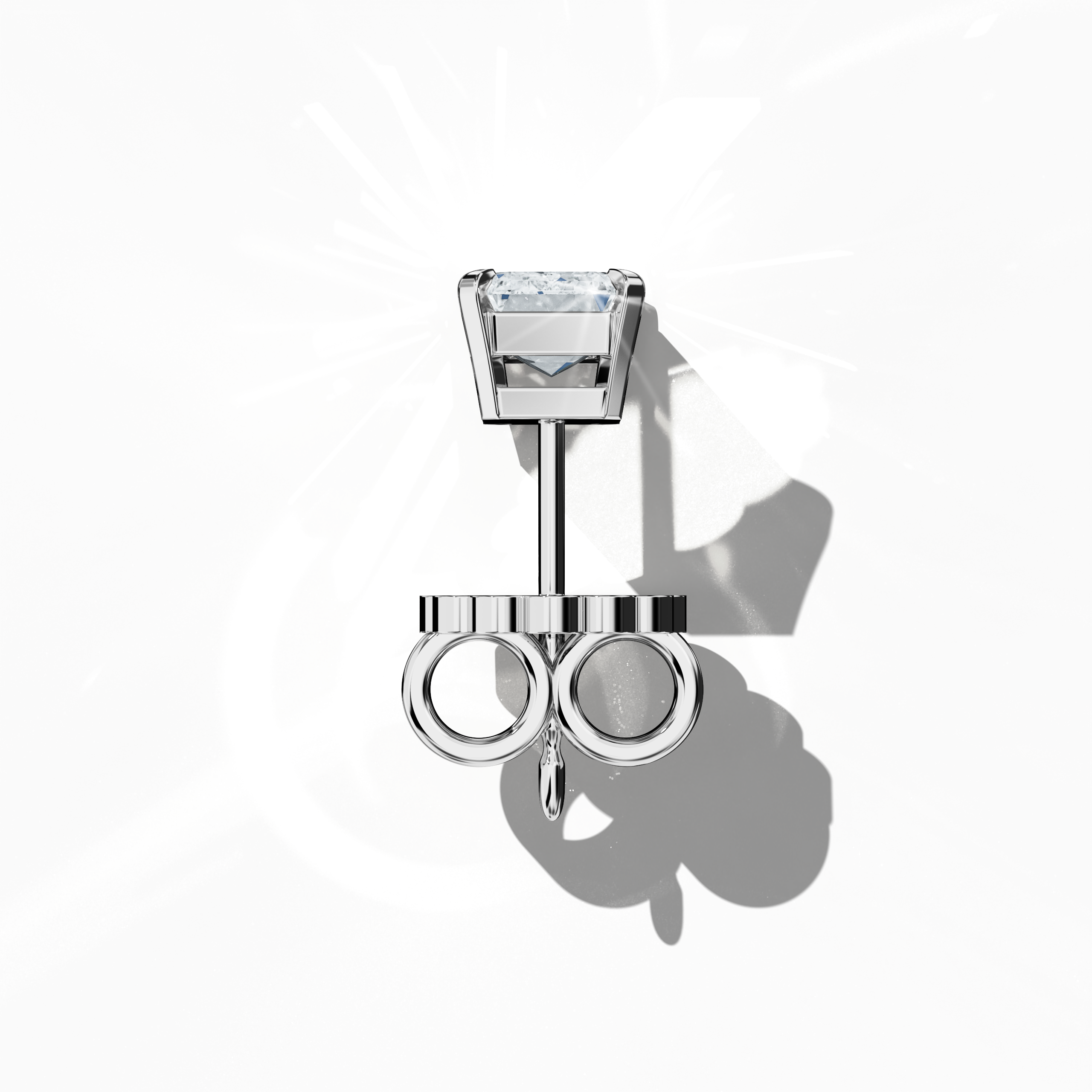 Top view of 1-carat natural emerald earring in 18k белое золото with prong setting; emerald stud, 1ct natural emerald, luxury fine Украшения/fine Ювелирные изделия ear accessory.
