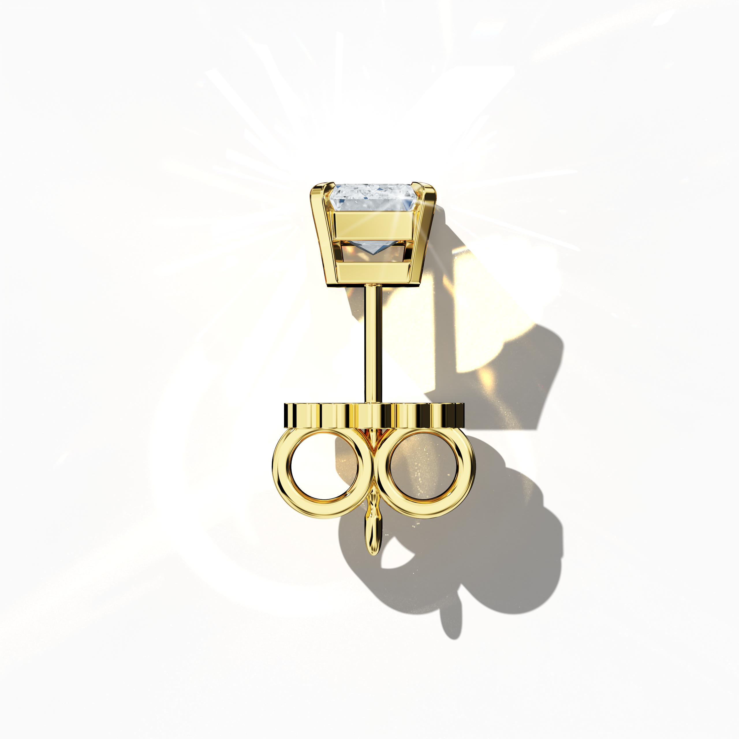 Top view of 1-carat natural emerald earring in 18k жёлтое золото with prong setting; emerald stud, 1ct natural emerald, luxury fine Украшения/fine Ювелирные изделия ear accessory.
