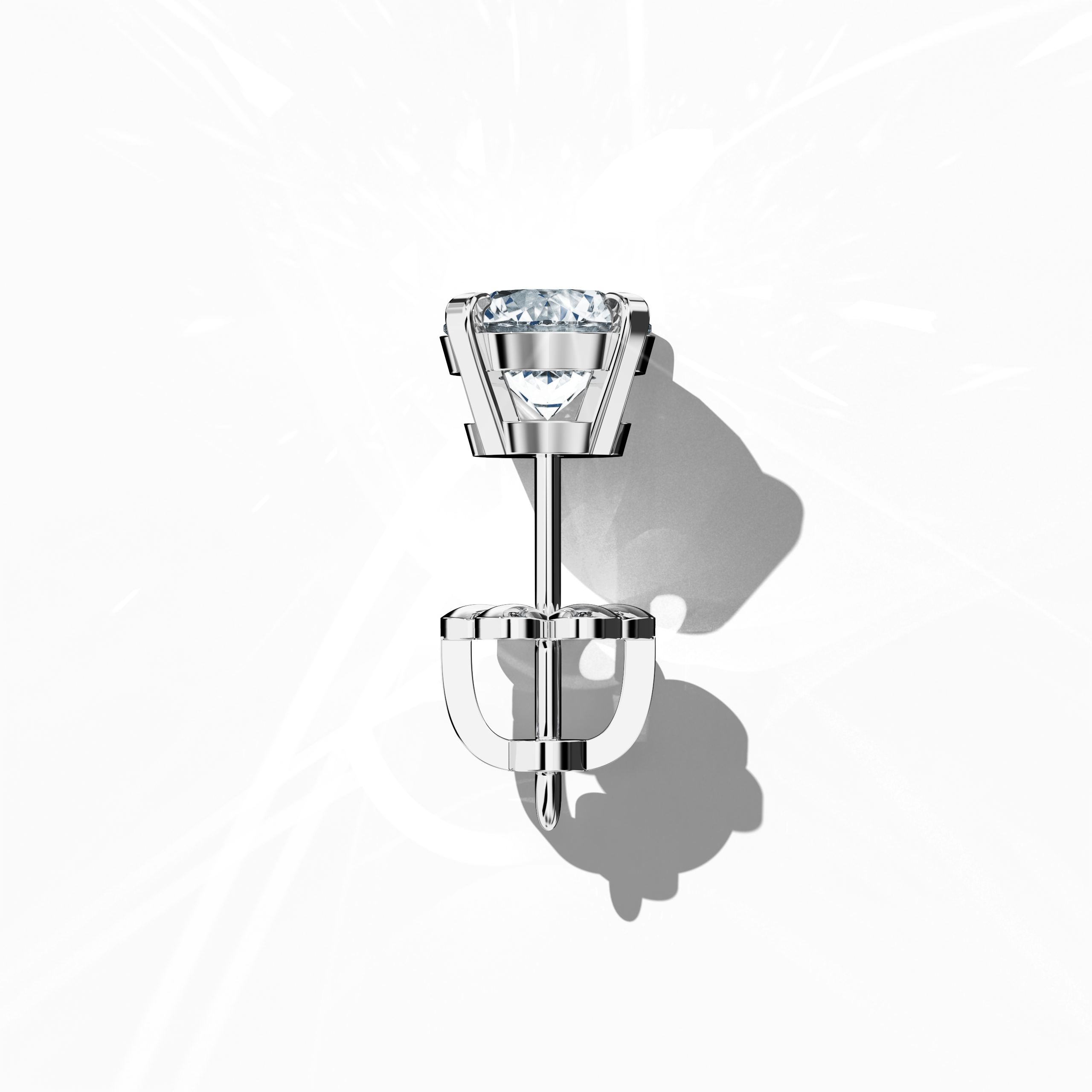 Top view of 2 carat natural diamond stud earrings in classic basket and Nail Prong/claw settings, crafted in 18k белое золото.