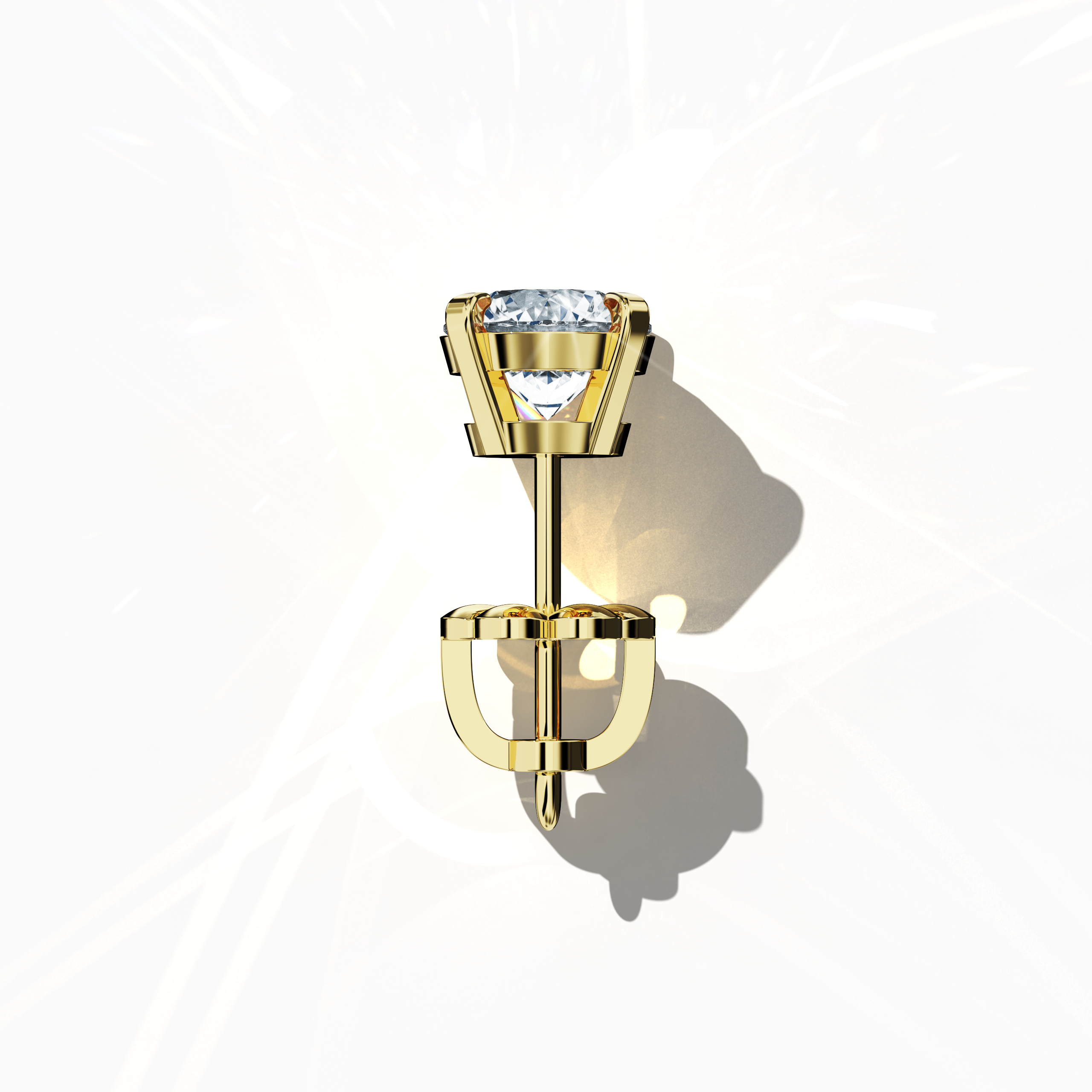 Top view of 2 carat natural diamond stud earrings in classic basket and Nail Prong/claw settings, crafted in 18k жёлтое золото.