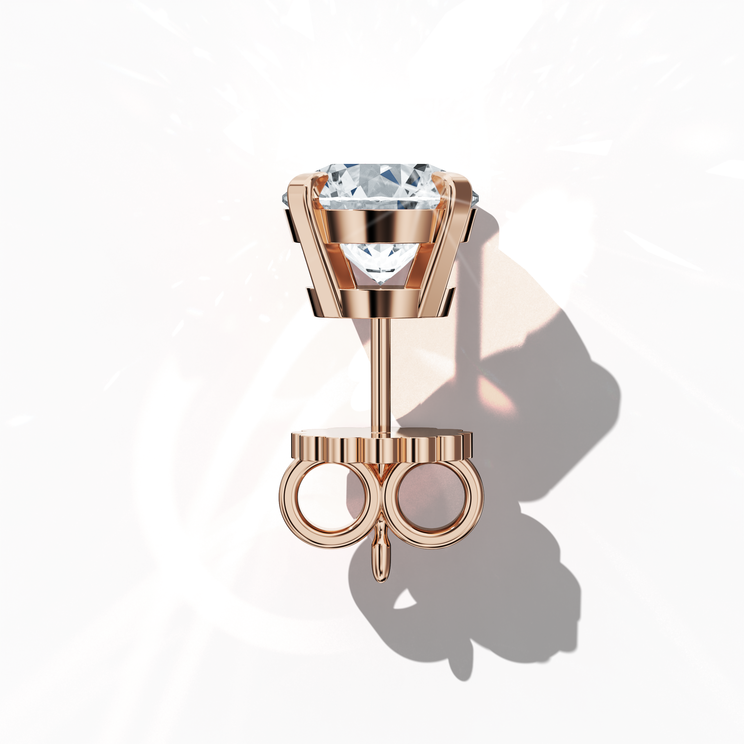 Top view of 6 carat natural diamond stud earrings in classic basket and Nail Prong/claw settings, crafted in 18k розовое золото.