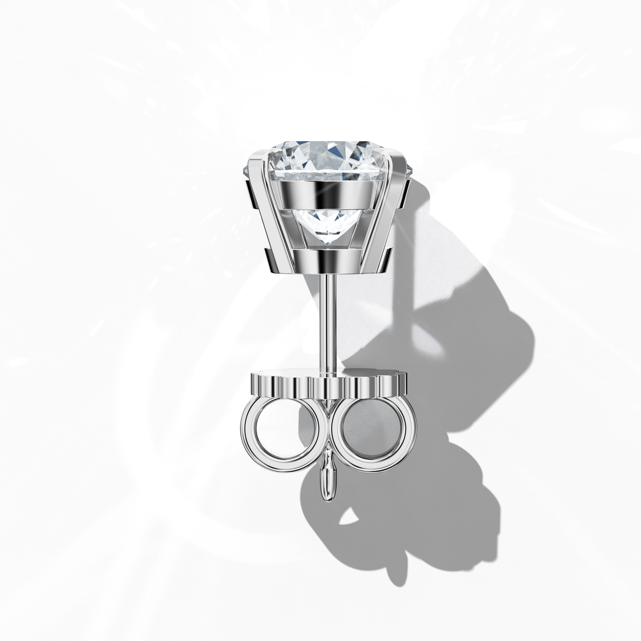 Top view of 6 carat natural diamond stud earrings in classic basket and Nail Prong/claw settings, crafted in 18k белое золото.