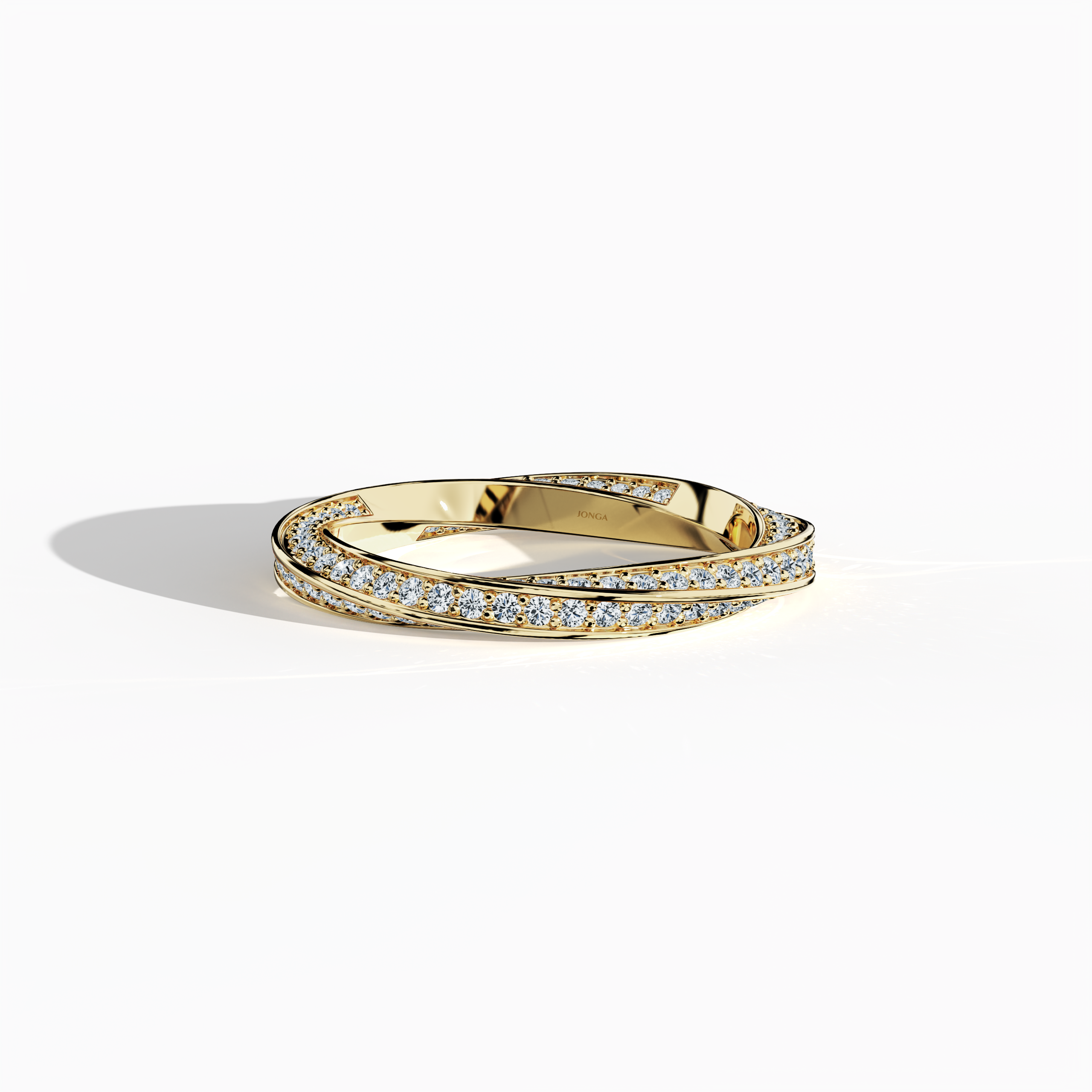 Presented from a sleeping front top view, this yellow gold twisted diamond band captivates with an intricate spiral design enhanced by a dazzling 1.05 carat diamond. The ring’s helix, twisted, and interwoven features shine in a warm golden alloy finish—alternatively known as classic yellow gold. Expertly crafted with modern sophistication and timeless elegance, this piece radiates luxury and refined artistry, making it a standout symbol of contemporary design. Keywords: elegant, diamond, twisted, luxury.